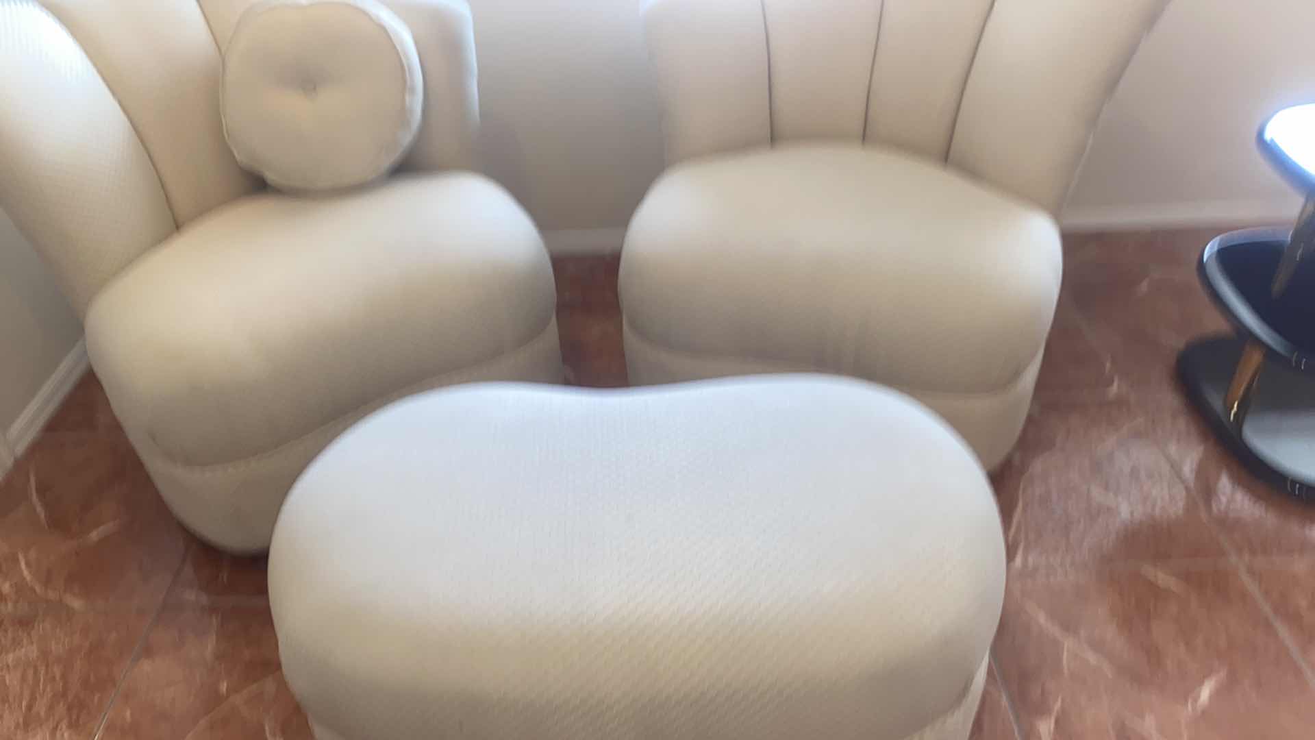 Photo 1 of 2 - MID CENTURY MODERN FAN BACK SWIVEL CREAM FABRIC OCCASIONAL CHAIRS & OTTOMAN INCLUDES 1 TOSS PILLOW