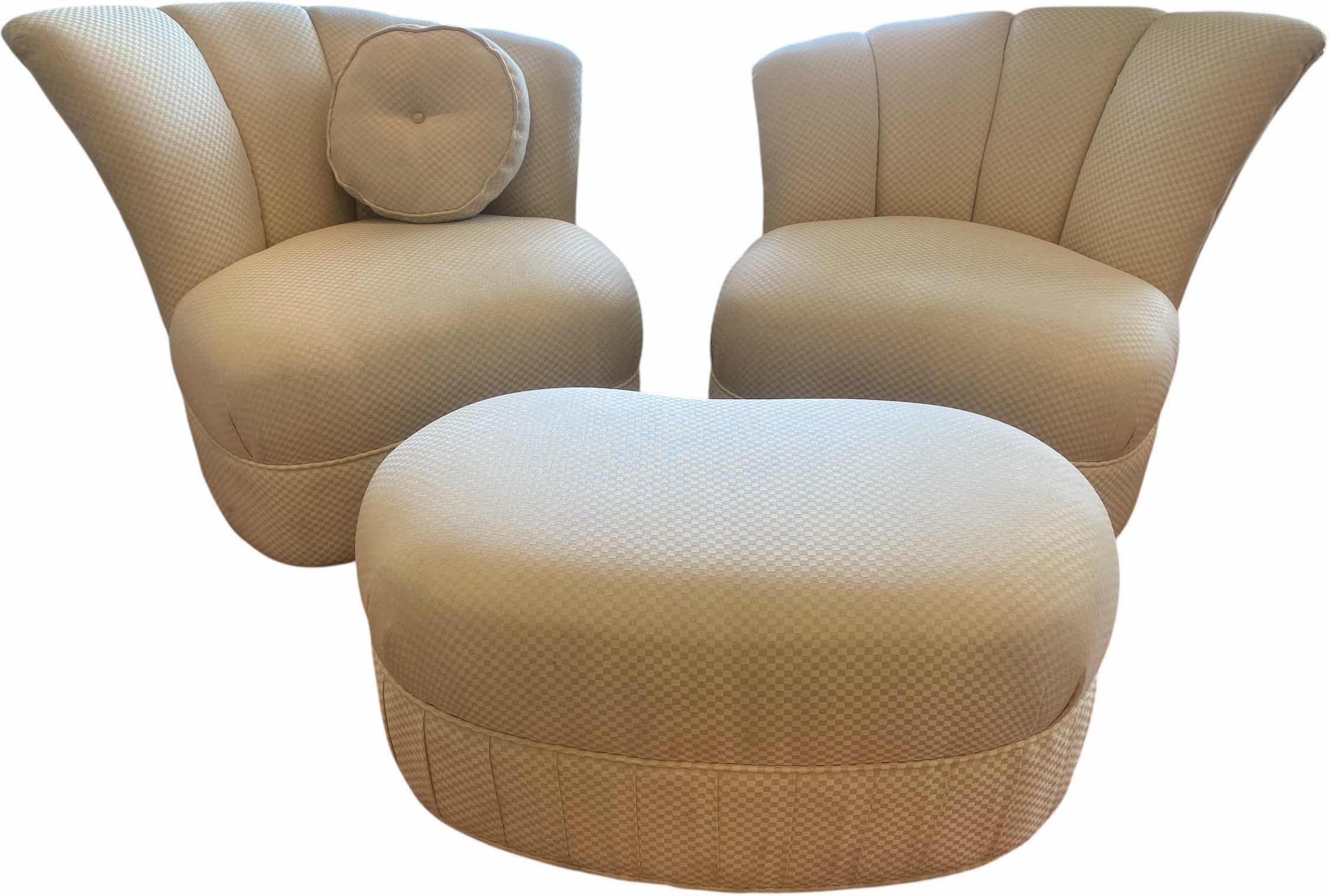 Photo 1 of 2 - MID CENTURY MODERN FAN BACK SWIVEL CREAM FABRIC OCCASIONAL CHAIRS & OTTOMAN INCLUDES 1 TOSS PILLOW