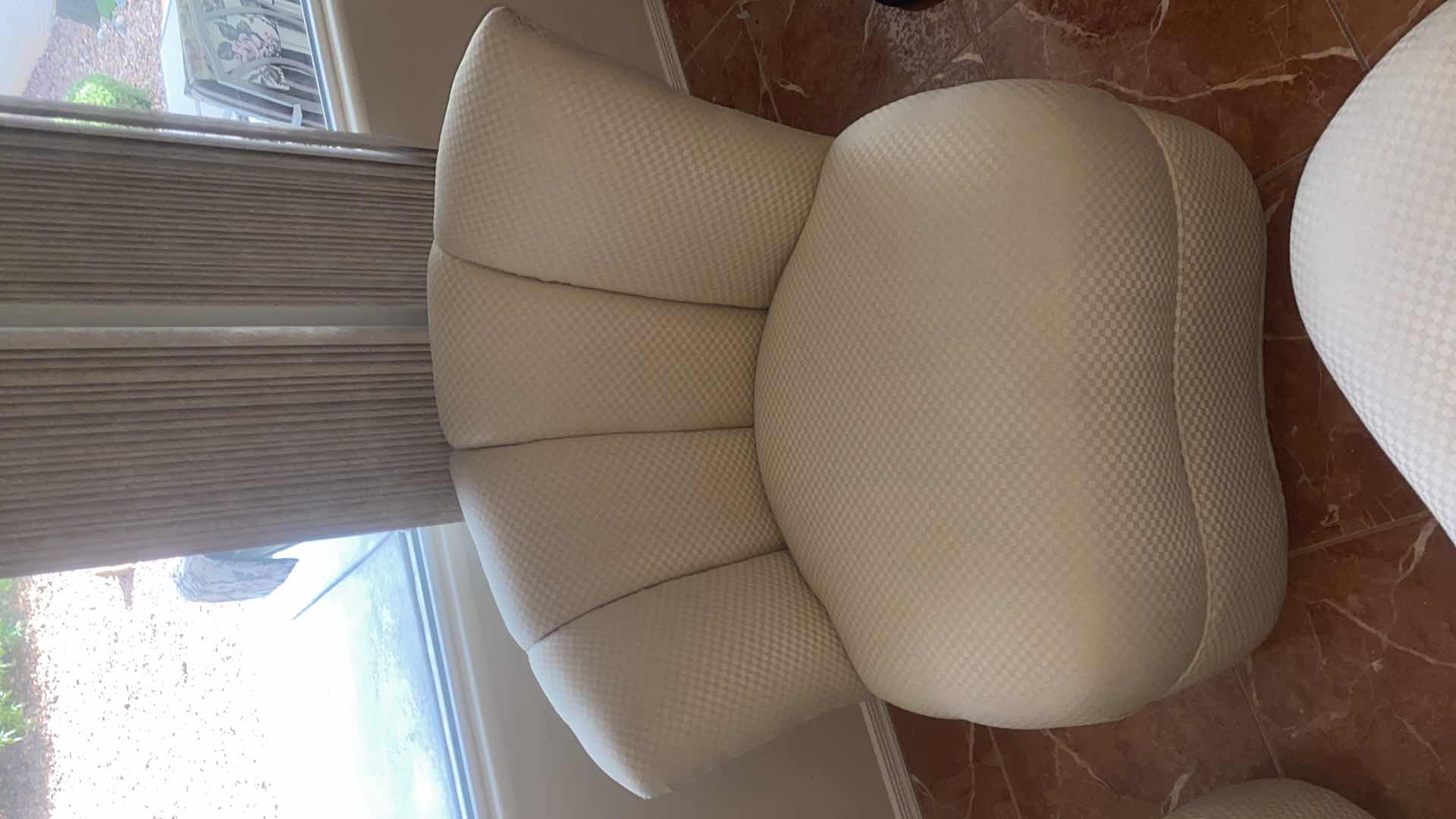 Photo 1 of 2 - MID CENTURY MODERN FAN BACK SWIVEL CREAM FABRIC OCCASIONAL CHAIRS & OTTOMAN INCLUDES 1 TOSS PILLOW
