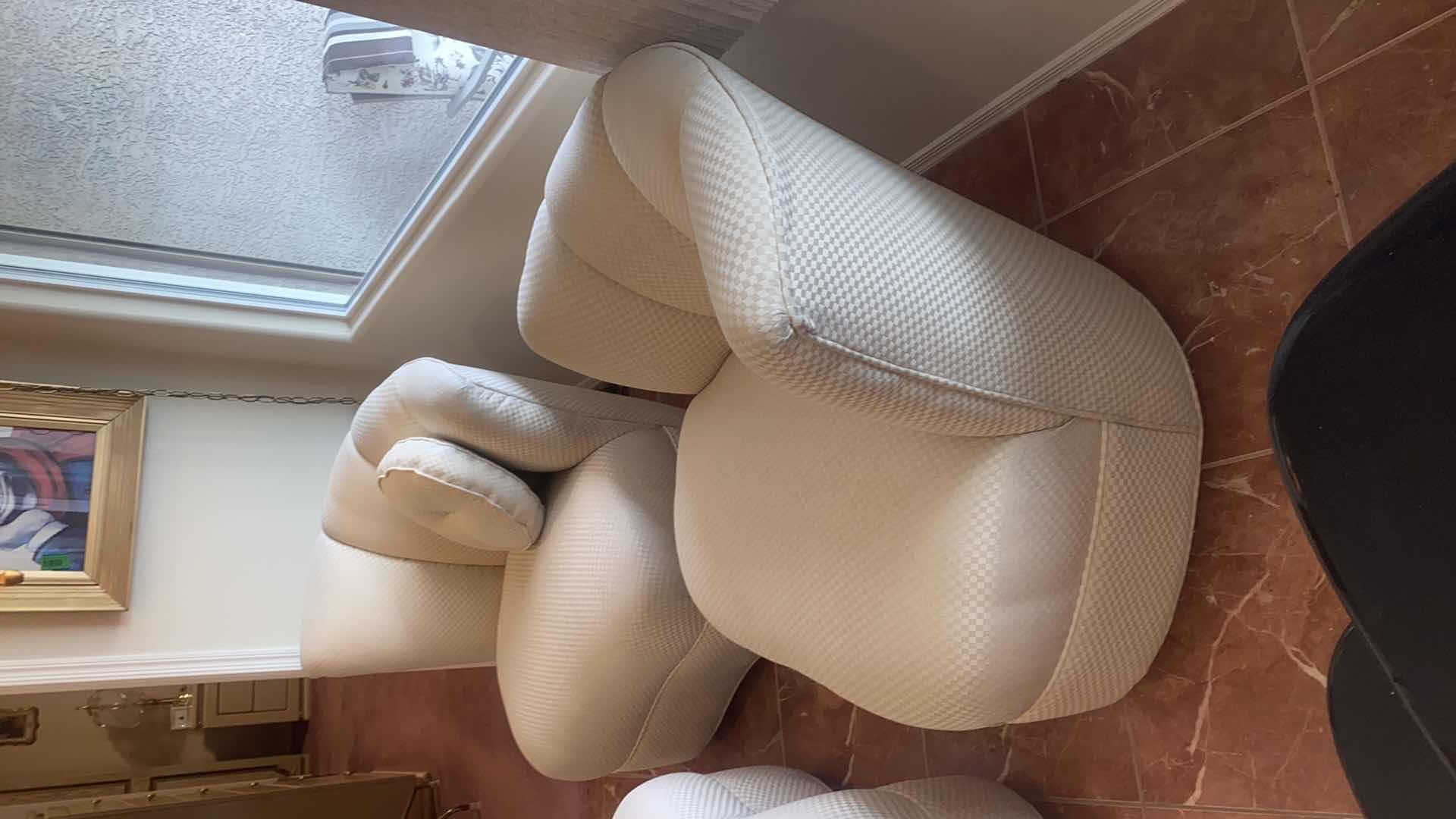 Photo 1 of 2 - MID CENTURY MODERN FAN BACK SWIVEL CREAM FABRIC OCCASIONAL CHAIRS & OTTOMAN INCLUDES 1 TOSS PILLOW