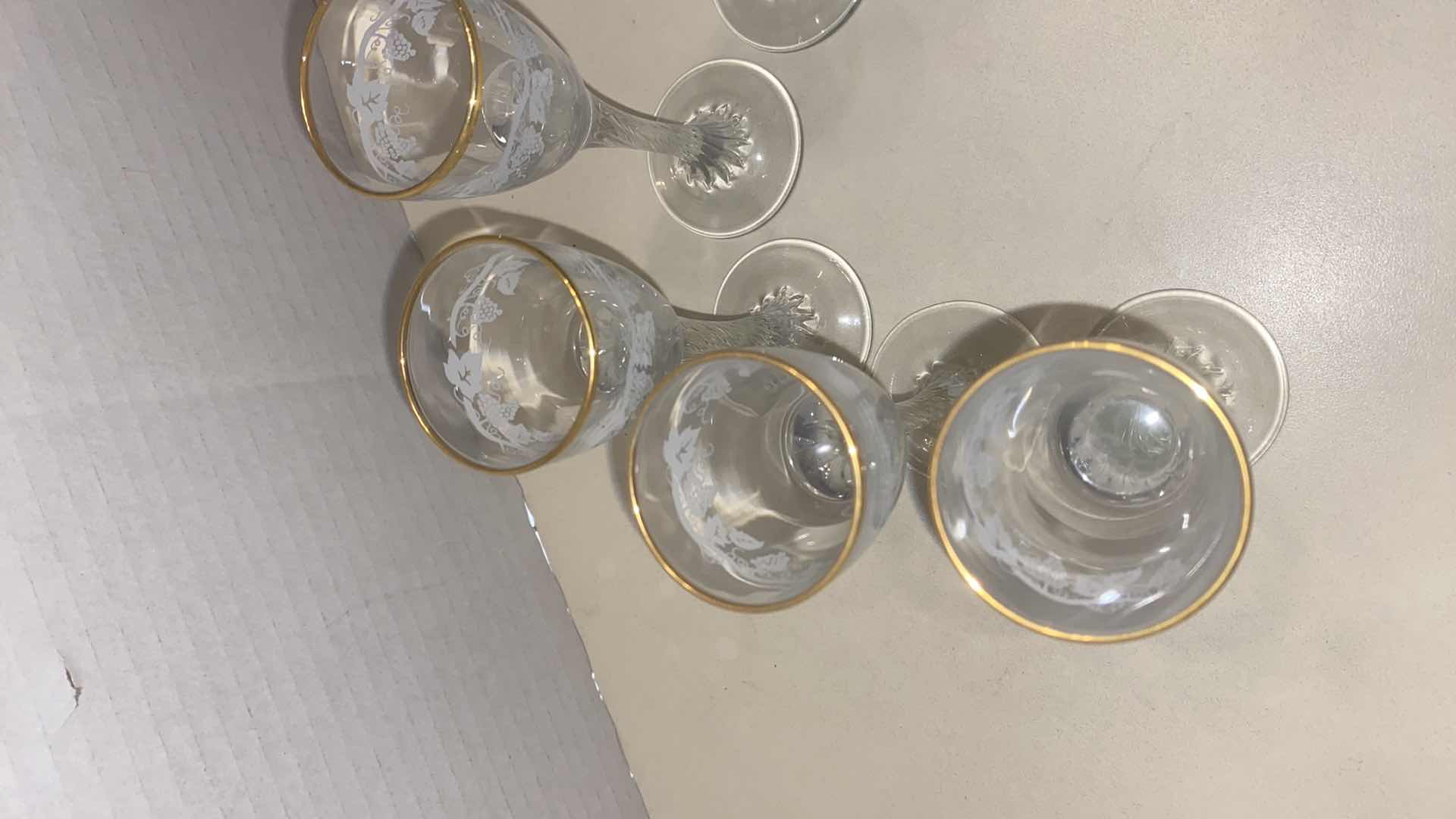 Photo 1 of 6 - ETCHED CRYSTAL WITH GOLD TRIM CORDIAL STEMWARE