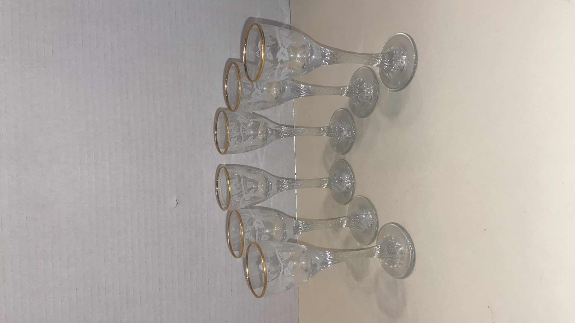 Photo 1 of 6 - ETCHED CRYSTAL WITH GOLD TRIM CORDIAL STEMWARE