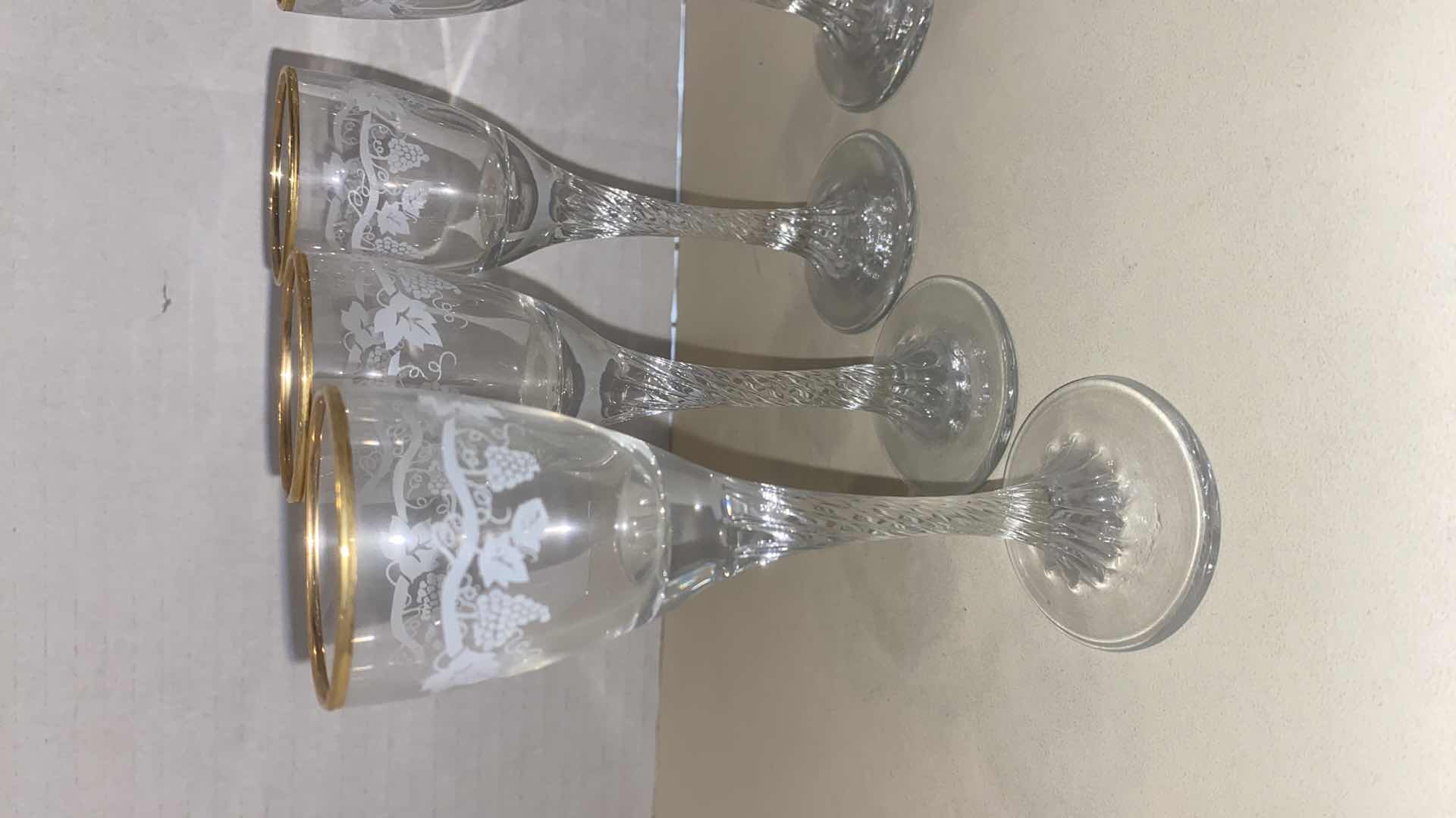 Photo 1 of 6 - ETCHED CRYSTAL WITH GOLD TRIM CORDIAL STEMWARE