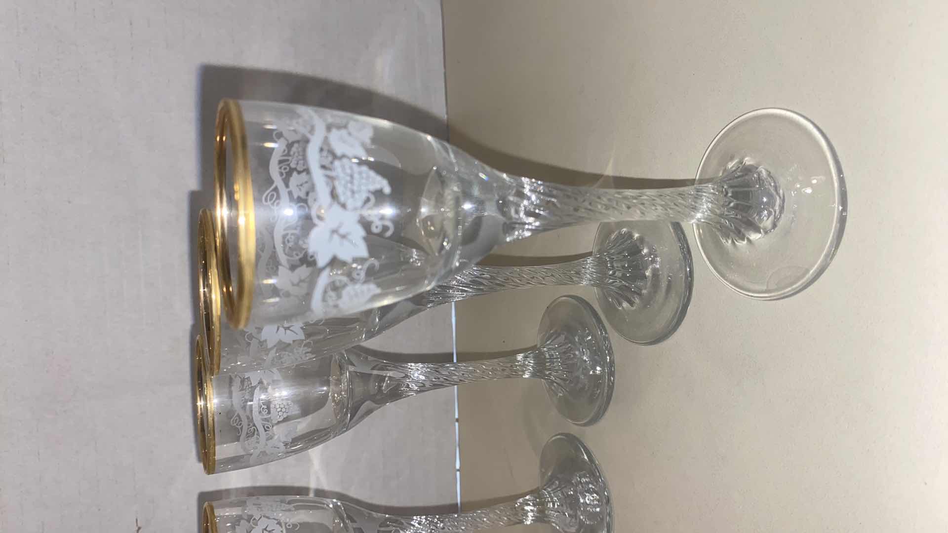 Photo 1 of 6 - ETCHED CRYSTAL WITH GOLD TRIM CORDIAL STEMWARE