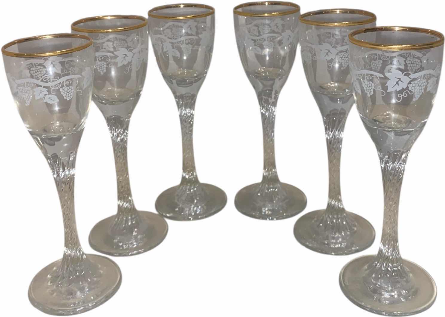 Photo 1 of 6 - ETCHED CRYSTAL WITH GOLD TRIM CORDIAL STEMWARE