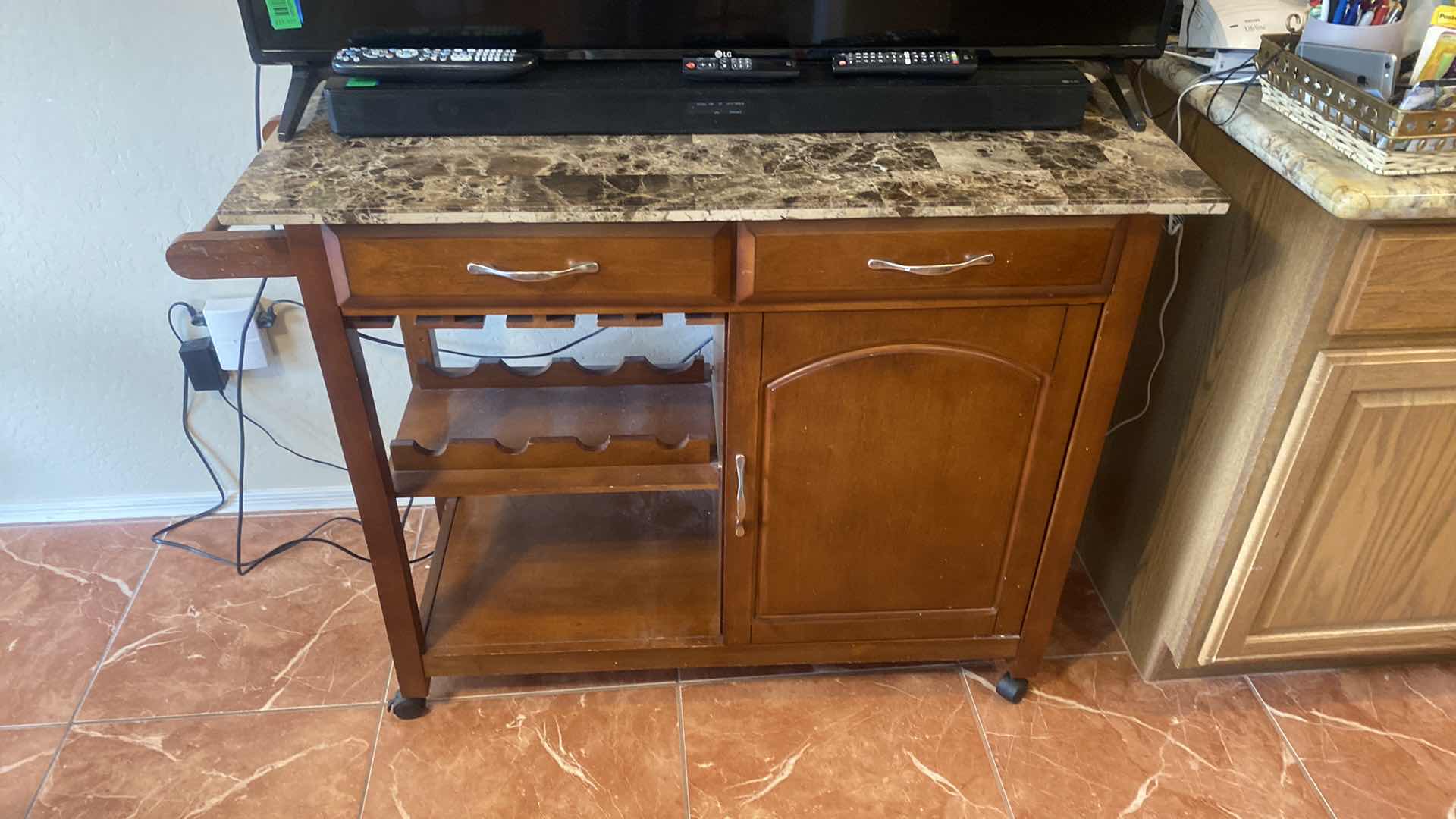 Photo 1 of BAR CART WITH MARBLE TOP 45“ x 18 1/2“ H 35”