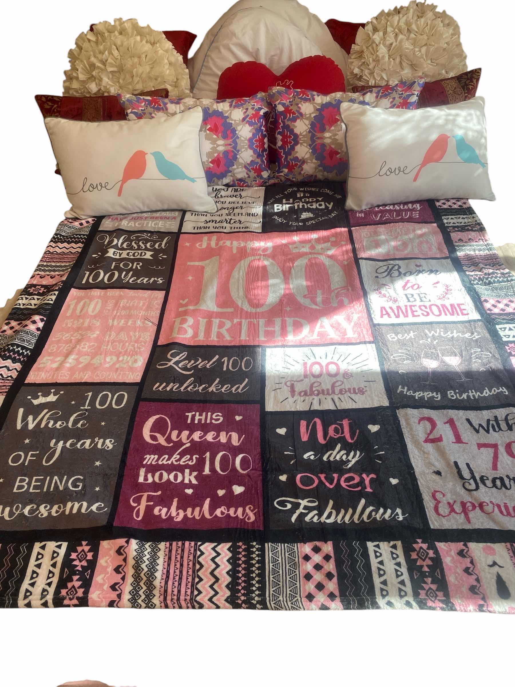 Photo 1 of 100th BIRTHDAY THROW, ELECTRIC BLANKET & PILLOWS