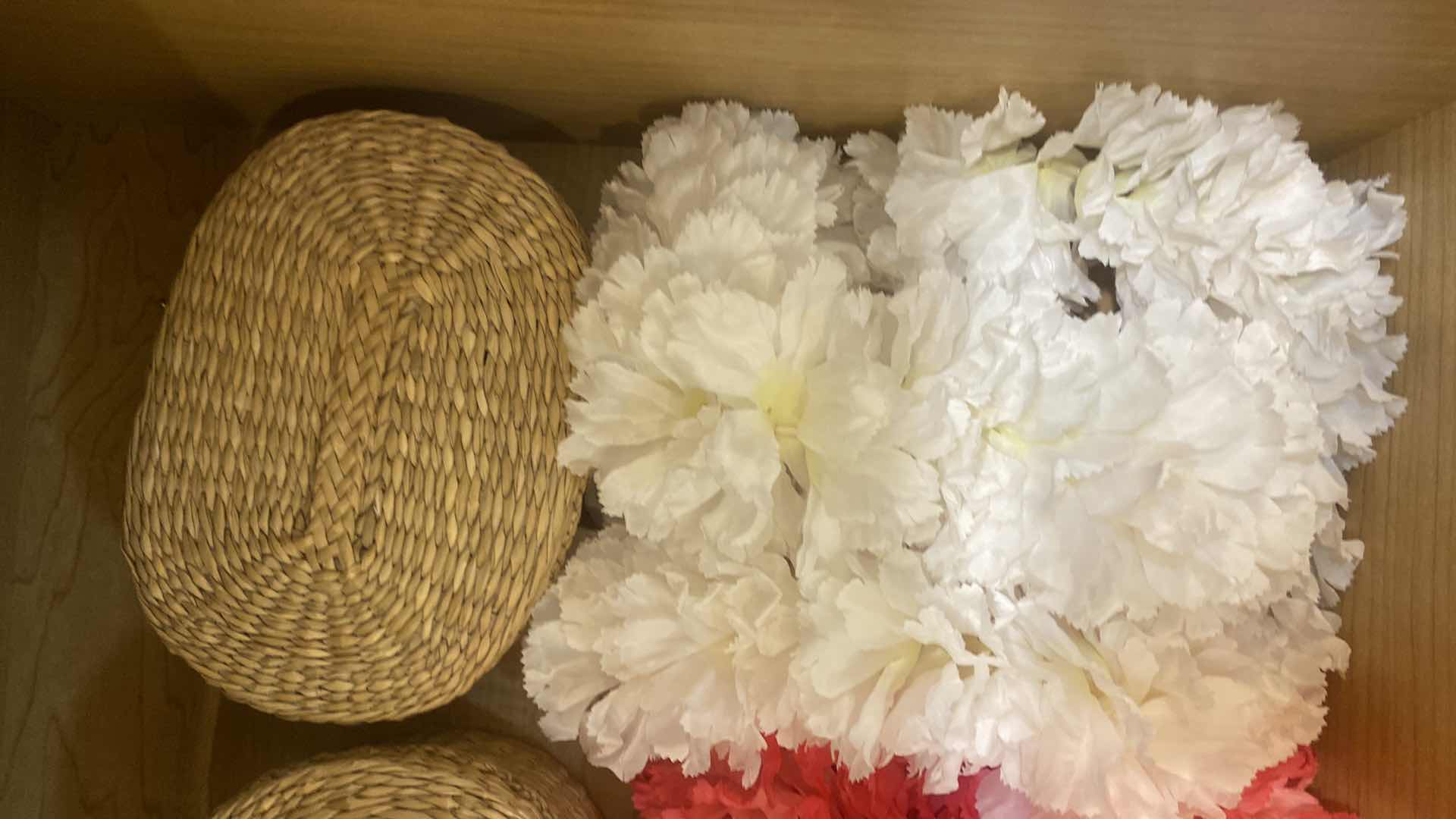 Photo 1 of 2 - FAUX HAWAIIAN LEIS & 2 WOVEN BASKETS