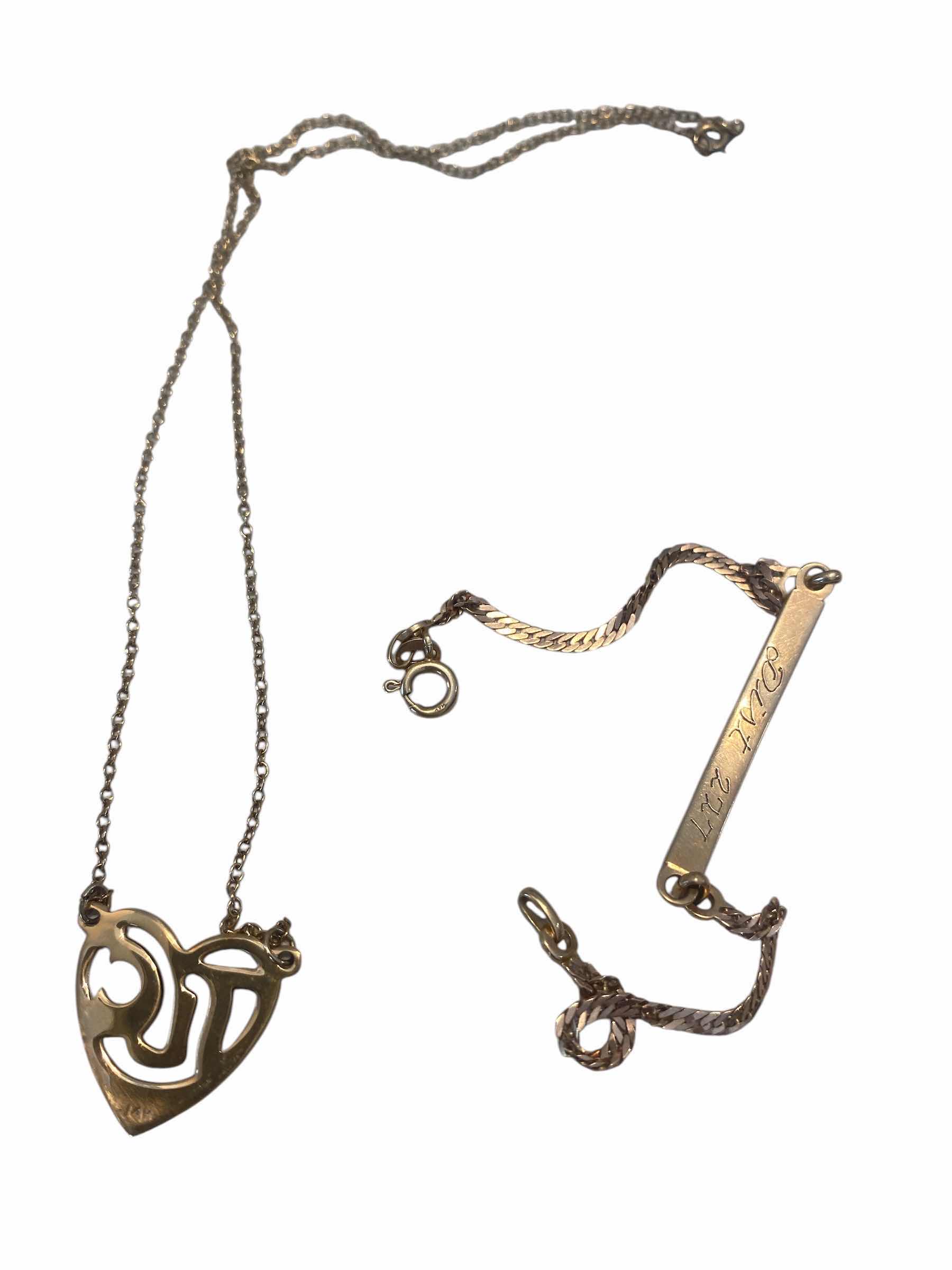 Photo 1 of 14K GOLD AVON PRESIDENTS AWARD HEART NECKLACE & CHILDS BRACELET WEIGHT 7.16g