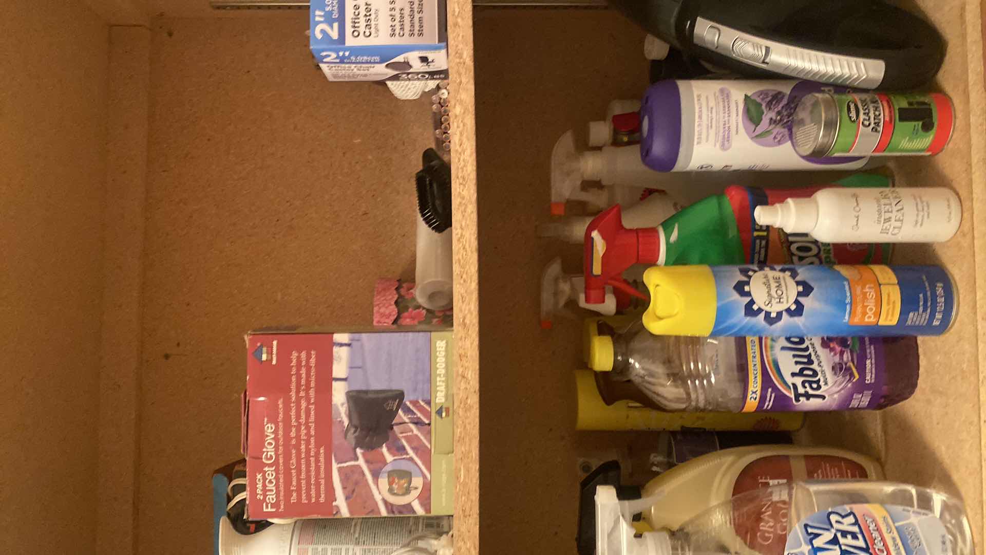 Photo 1 of CONTENTS OF CABINET - CLEANING SUPPLIES IRON & SPRAY PAINT