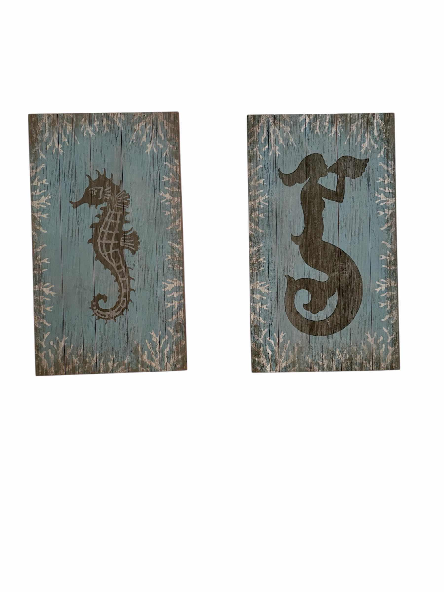 Photo 1 of (2) PCS MERMAID WOODEN ARTWORK 15”X26”
