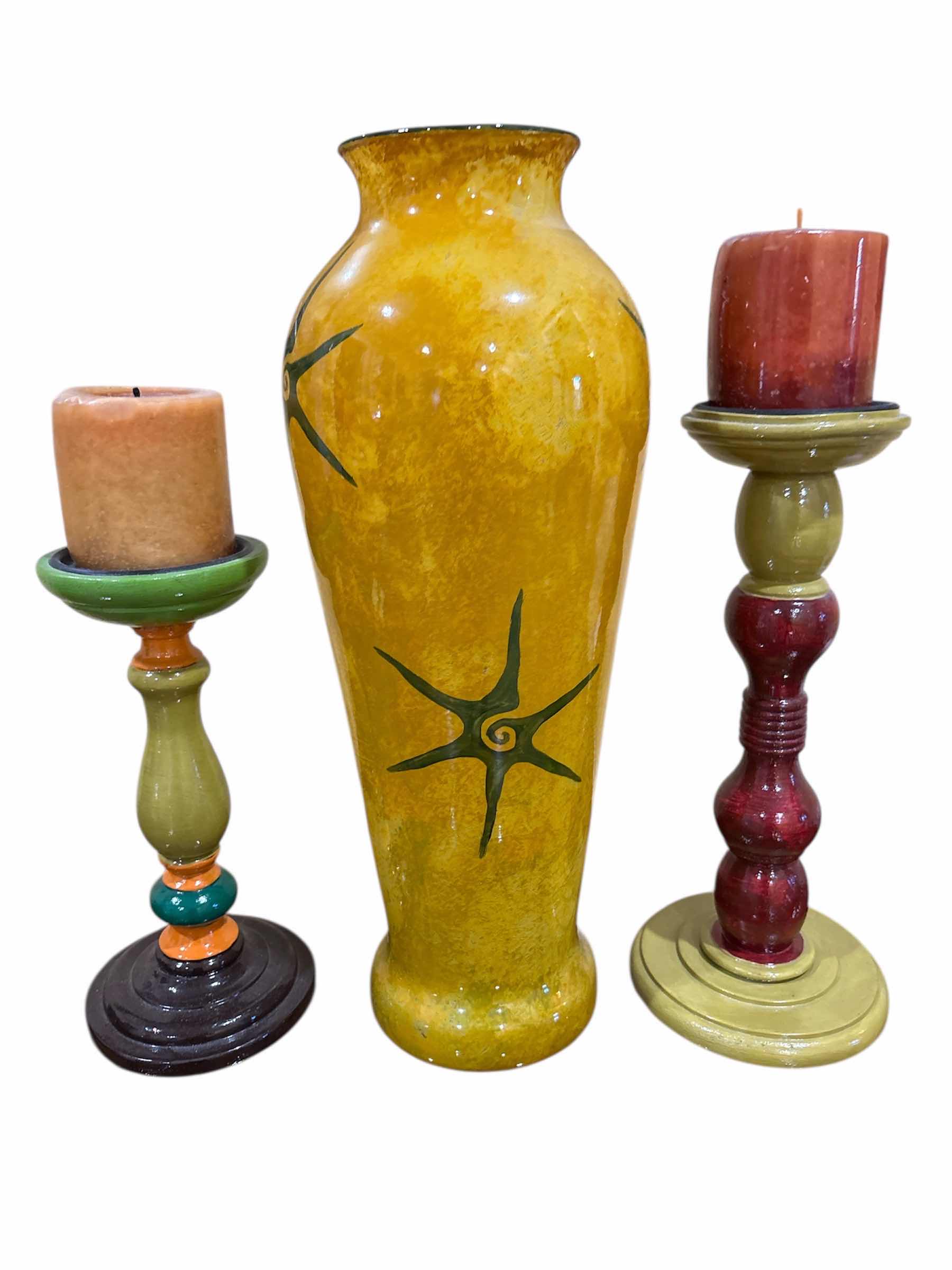 Photo 1 of (3)PCS DECORATIVE VASE, CANDLE HOLDERS