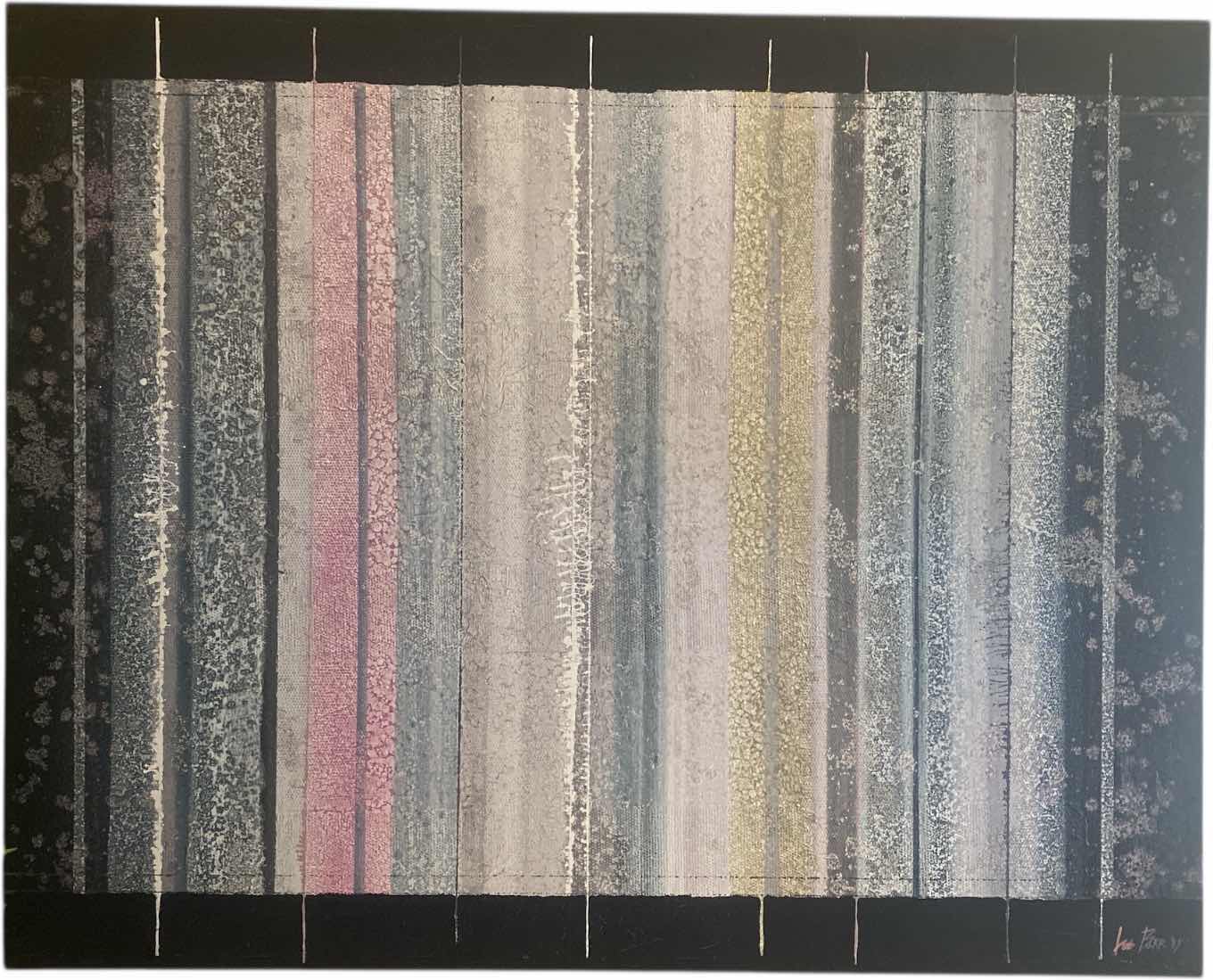 Photo 1 of VINTAGE STRETCHED CANVAS ABSTRACT SIGNED “LEE BURR” ARTWORK 60” X 48”