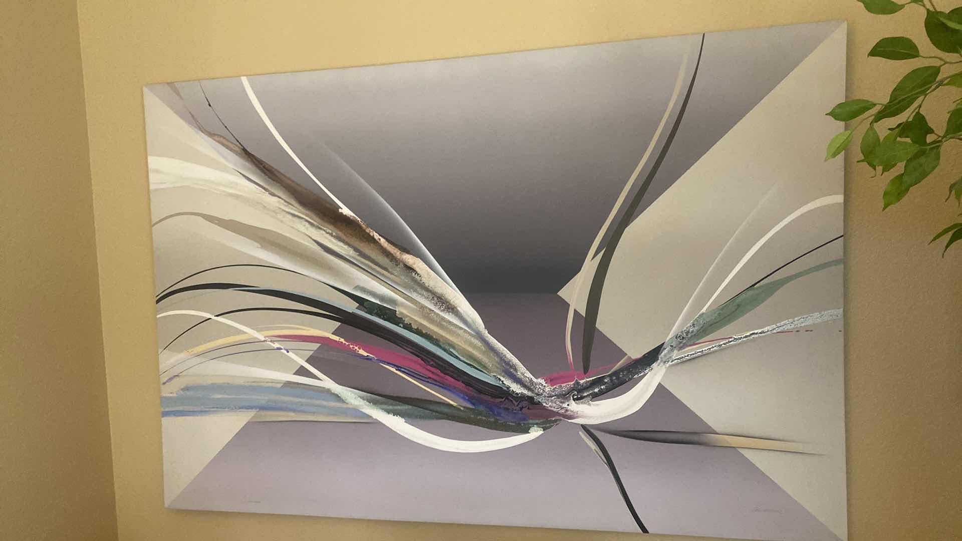 Photo 1 of VINTAGE ORIGINAL ACRYLIC ON CANVAS “ACTION ABSTRACT by ELBA ALVAREZ ARTWORK WITH COA/APPRAISAL 72” X 48”