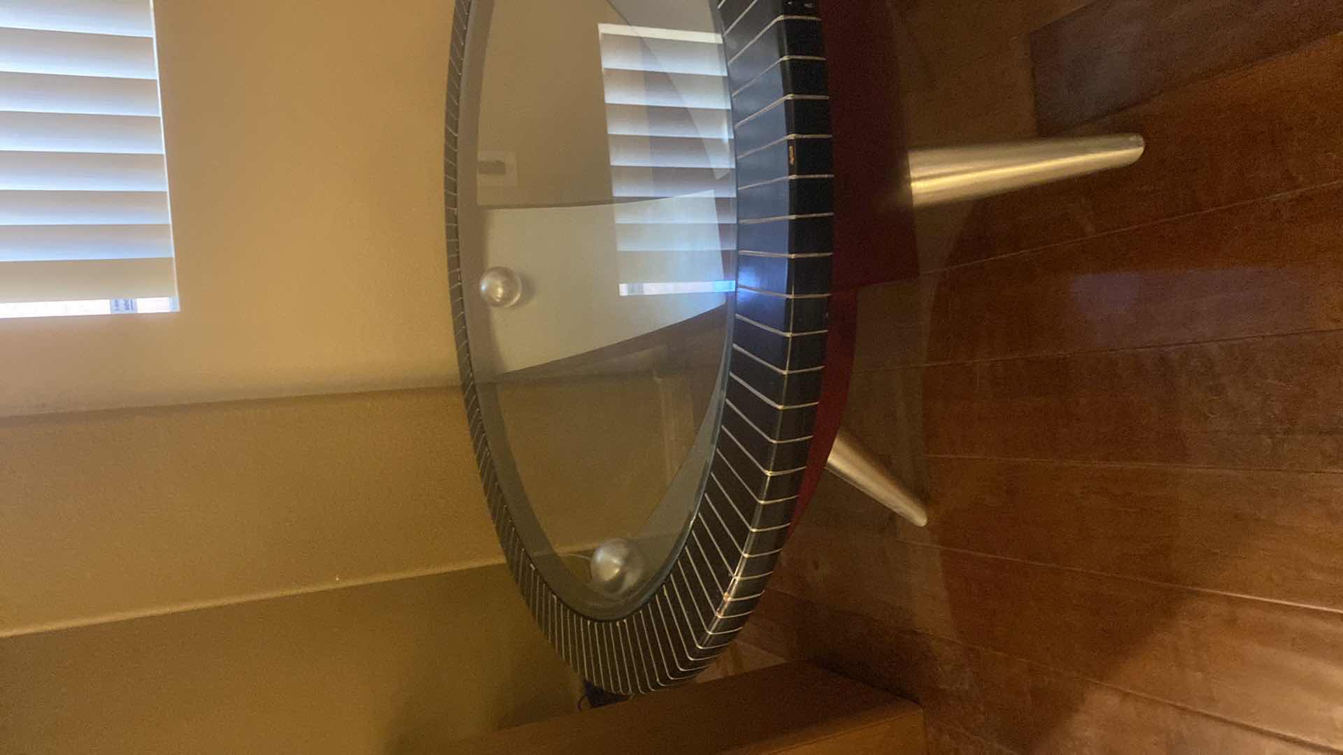 Photo 1 of 42” ROUND MODERN GLASS l, METAL & WOOD  COCKTAIL TABLE H20”