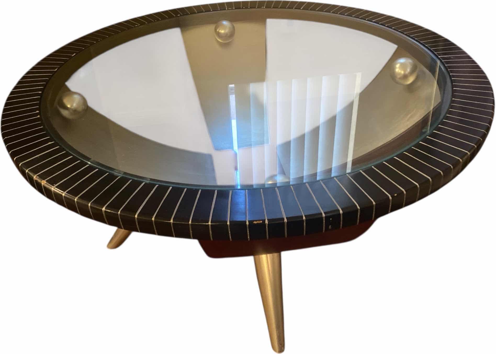 Photo 1 of 42” ROUND MODERN GLASS l, METAL & WOOD  COCKTAIL TABLE H20”
