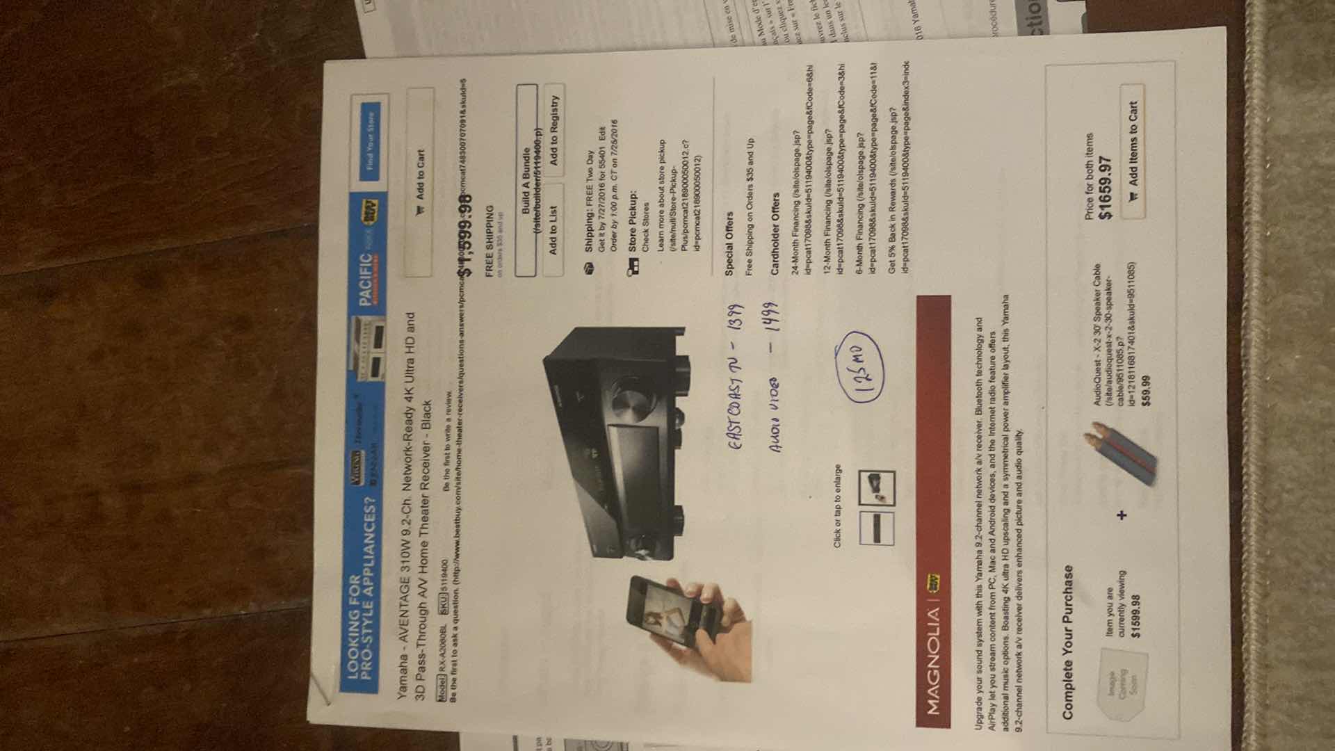 Photo 1 of YAMAHA AVENTAGE 310WV9.2 CHANNEL NETWORK READY 4K ULTA HD & 3D PASS THRU A/V HOME THEATER RECEIVER RX-A2060BL