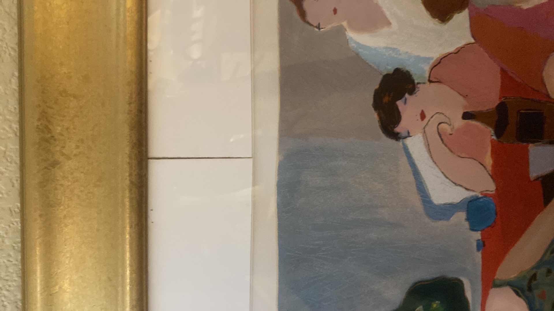 Photo 1 of VINTAGE 1992 GOLD FRAMED ITZCHAK TARKAY “IN THE LOUNGE” SERIGRAPH SIGNED & NUMBERED ARTWORK UNFRAMED MEASURES 33 1/8” X 45”  FRAMED 58“ X 47“ WITH COA