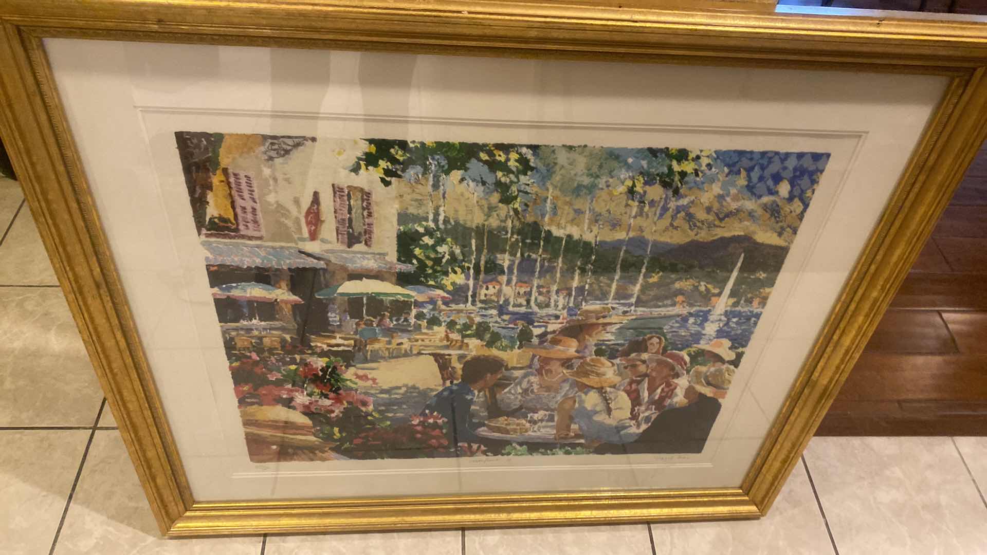 Photo 1 of VINTAGE  GOLD FRAMED “WATERFRONT III” by HAZEL SOAN SERIGRAPH SIGNED & NUMBERED ARTWORK UNFRAMED MEASURES 23 1/2” X 29 1/2”  FRAMED 42 1/2“ X 37“ WITH COA
