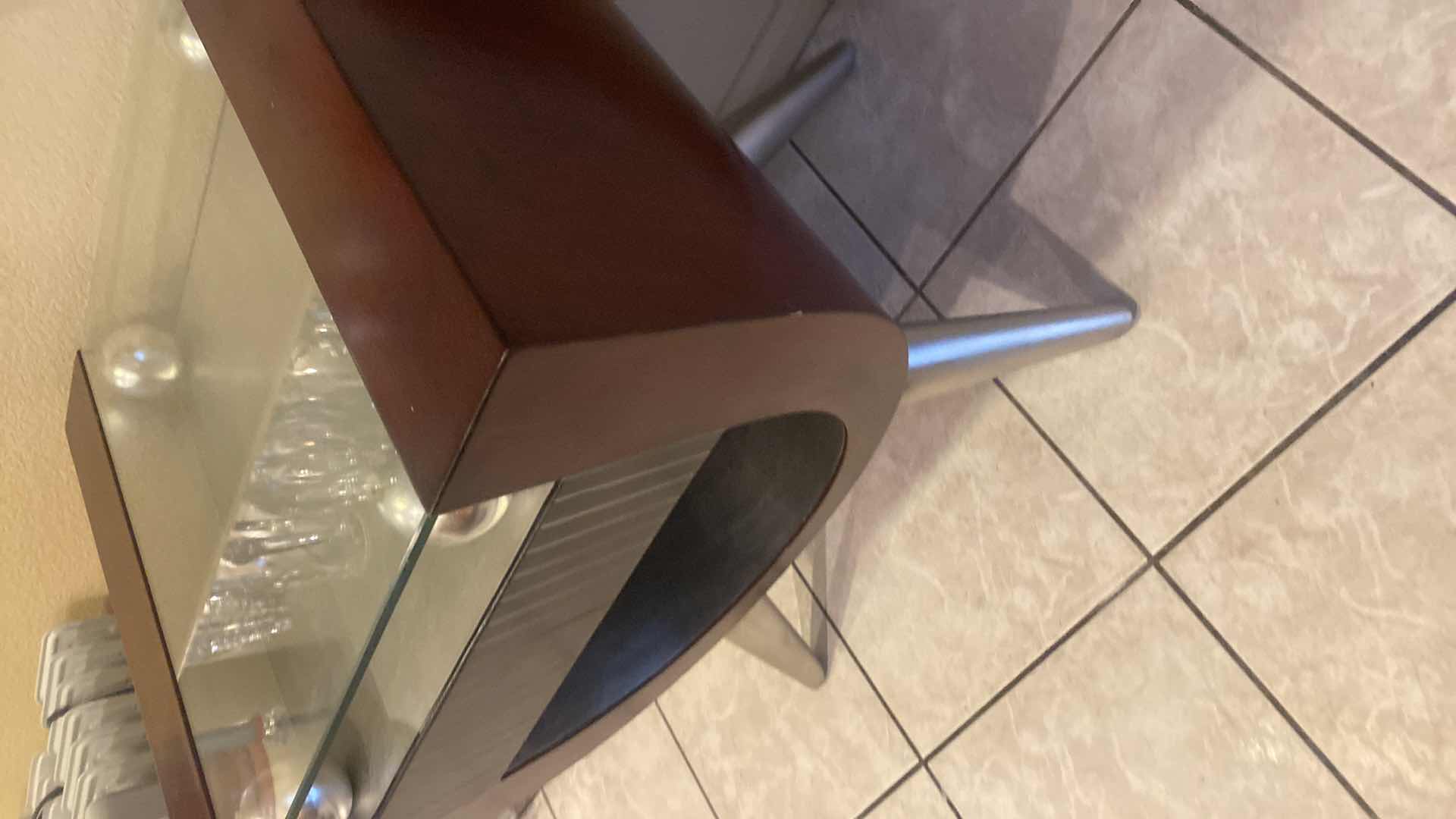 Photo 1 of MODERN WOOD & METAL END TABLE WITH GLASS TOP 24” X 22” H 25 1/2”