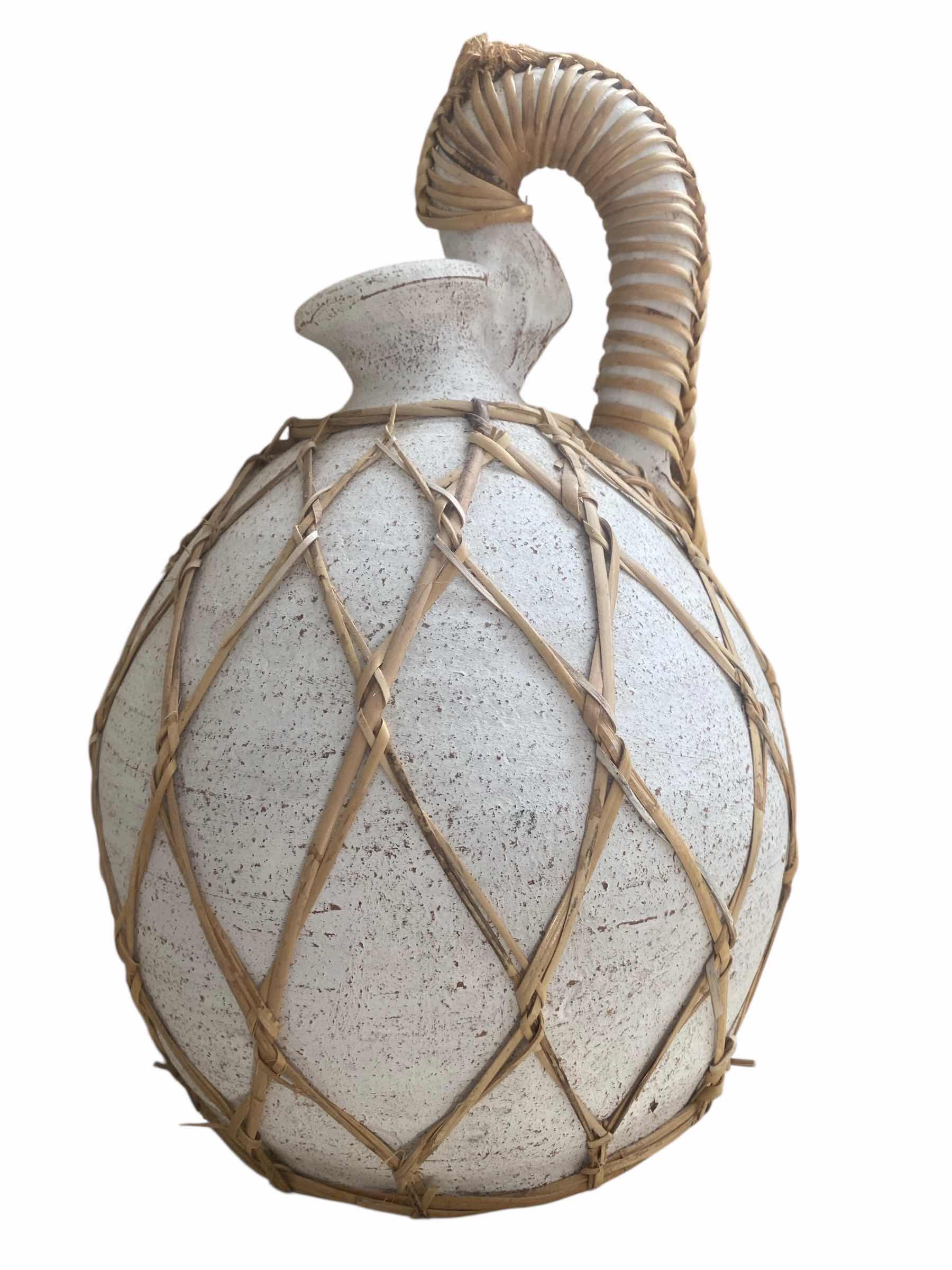 Photo 1 of CONTEMPORARY CYPRIOT COASTAL RATTAN WRAPPED POTTERY 11” X 16”