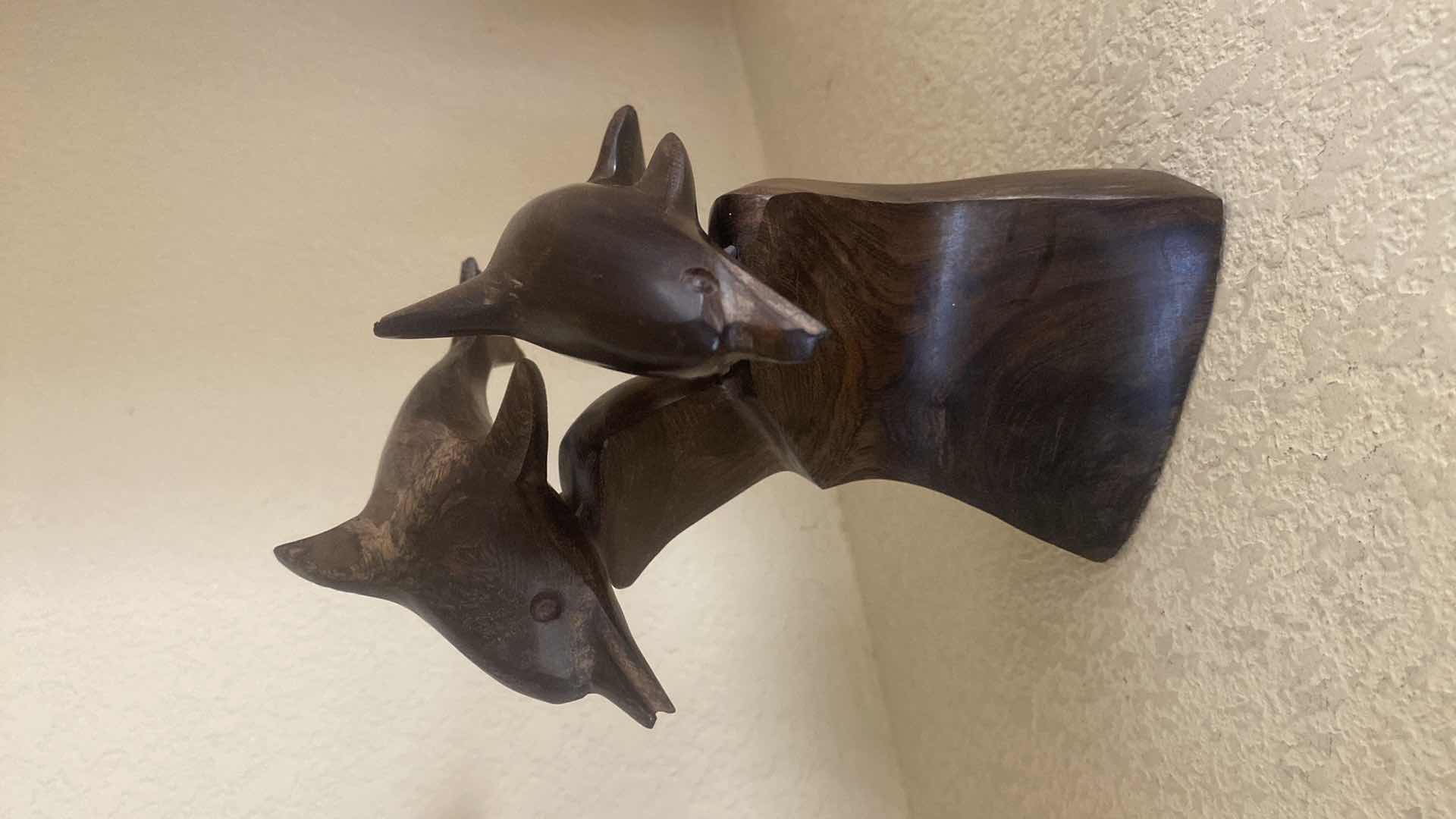Photo 1 of CARVED WOOD DOLPHINS SCULPTURE H8”