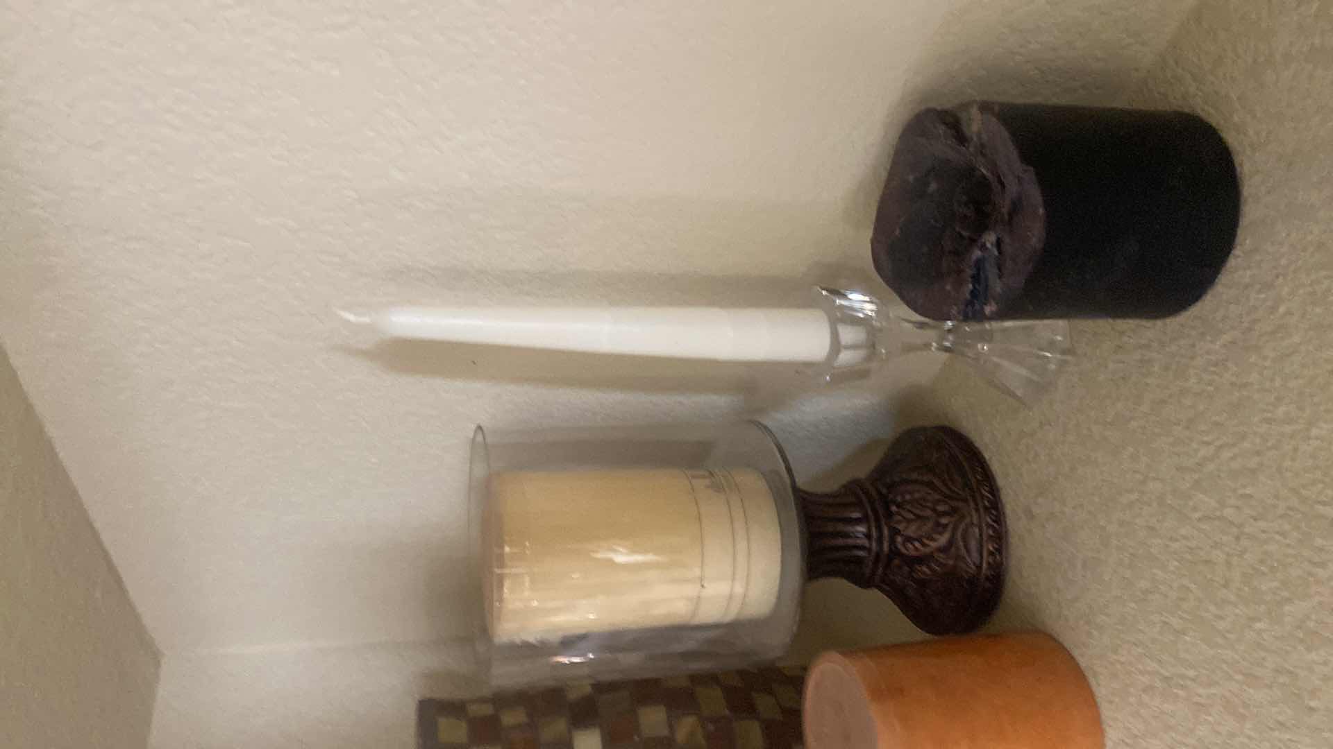 Photo 1 of CANDLES & GLASS CANDLE HOLDERS TALLEST 10 1/2”