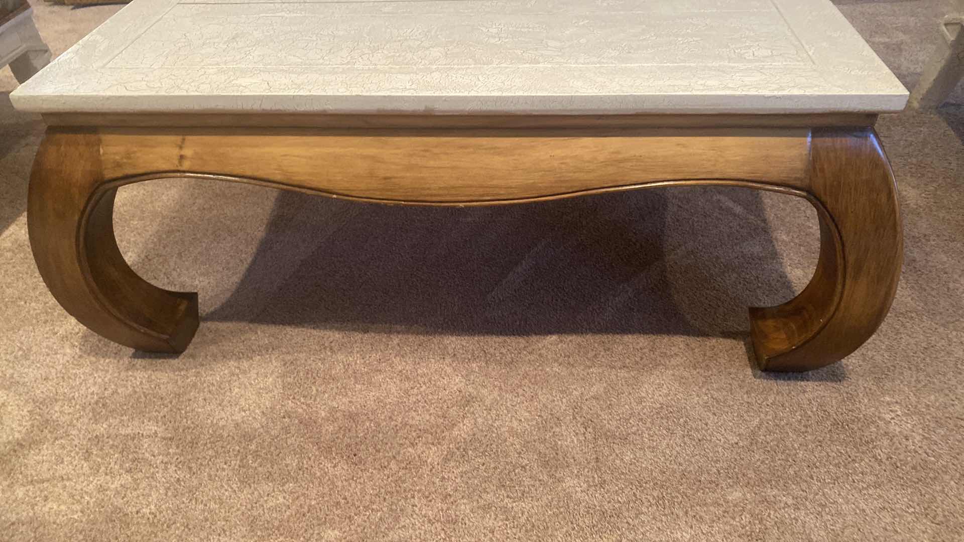 Photo 1 of WOOD SQUARE COFFEE TABLE WITH CRACKLE FINISH TOP 40” X 40” H 18”