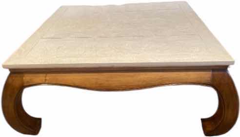 Photo 1 of WOOD SQUARE COFFEE TABLE WITH CRACKLE FINISH TOP 40” X 40” H 18”