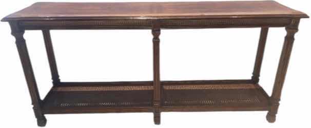 Photo 1 of WOOD SOFA TABLE WITH CANE BOTTOM SHELF 60” X 16” H27”