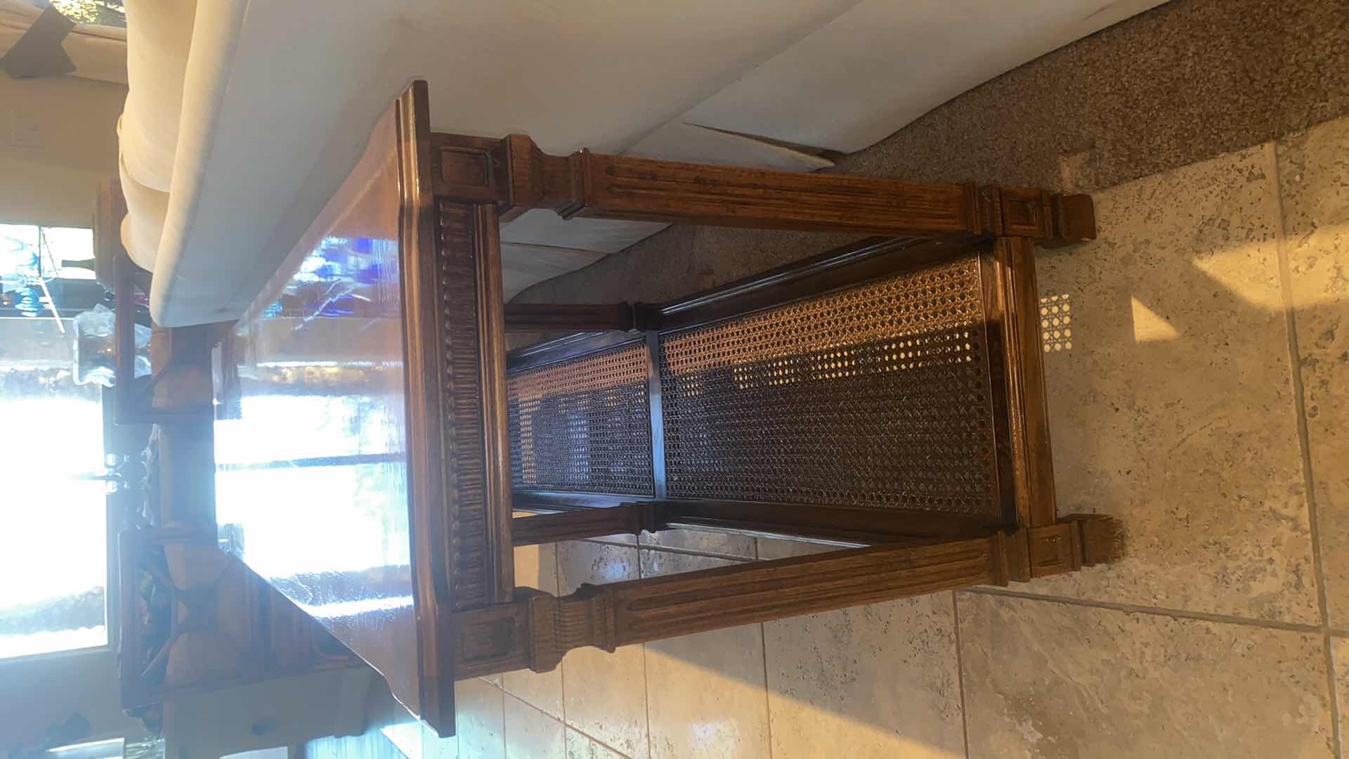 Photo 1 of WOOD SOFA TABLE WITH CANE BOTTOM SHELF 60” X 16” H27”