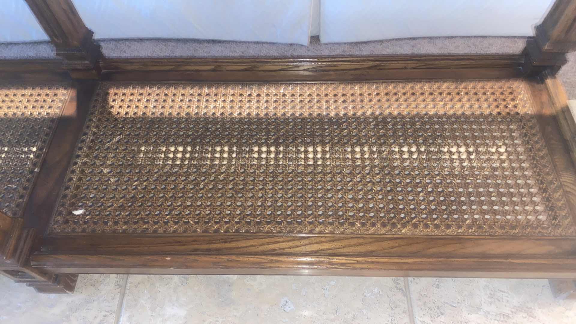 Photo 1 of WOOD SOFA TABLE WITH CANE BOTTOM SHELF 60” X 16” H27”