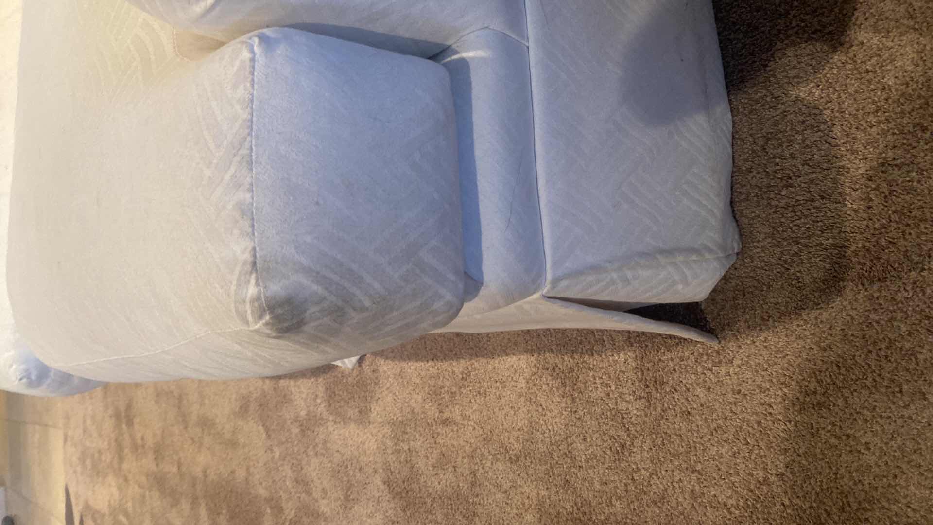 Photo 1 of 84” WHITE UPHOLSTERED 3 CUSHION SOFA WITH 4 22” TOSS PILLOWS