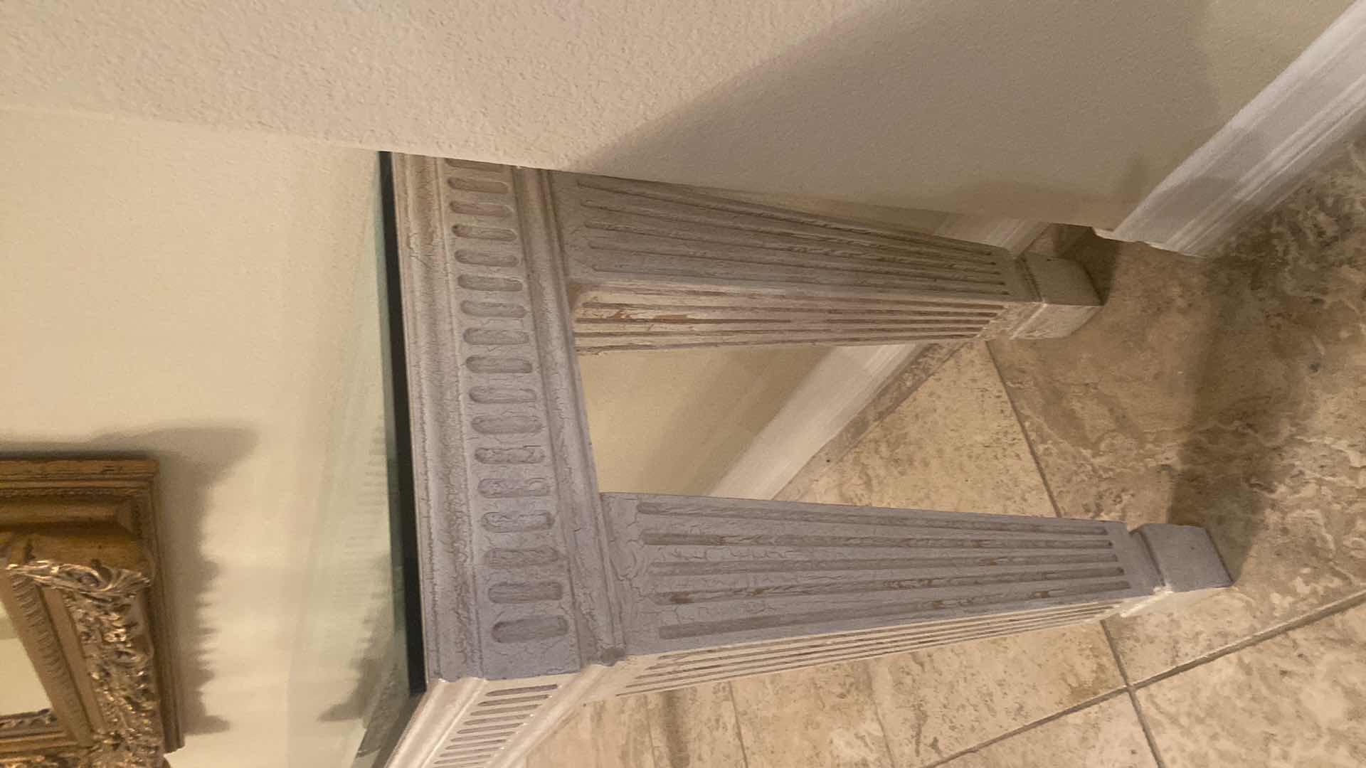 Photo 1 of WOOD GLASS TOP SOFA TABLE CRACKLE DESIGN 53 1/2“ X 16” H27”