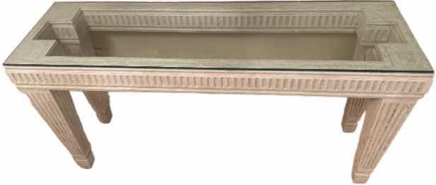 Photo 1 of WOOD GLASS TOP SOFA TABLE CRACKLE DESIGN 53 1/2“ X 16” H27”