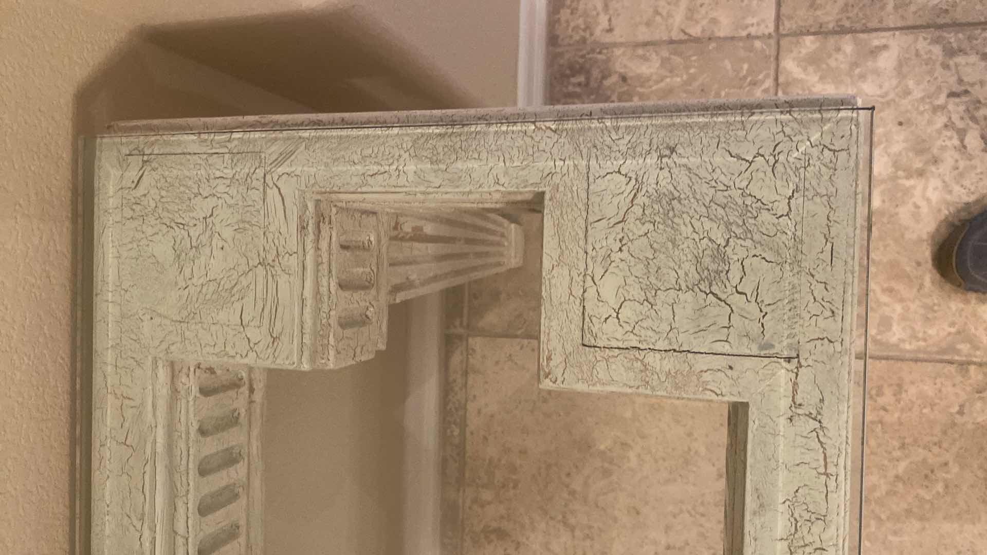 Photo 1 of WOOD GLASS TOP SOFA TABLE CRACKLE DESIGN 53 1/2“ X 16” H27”