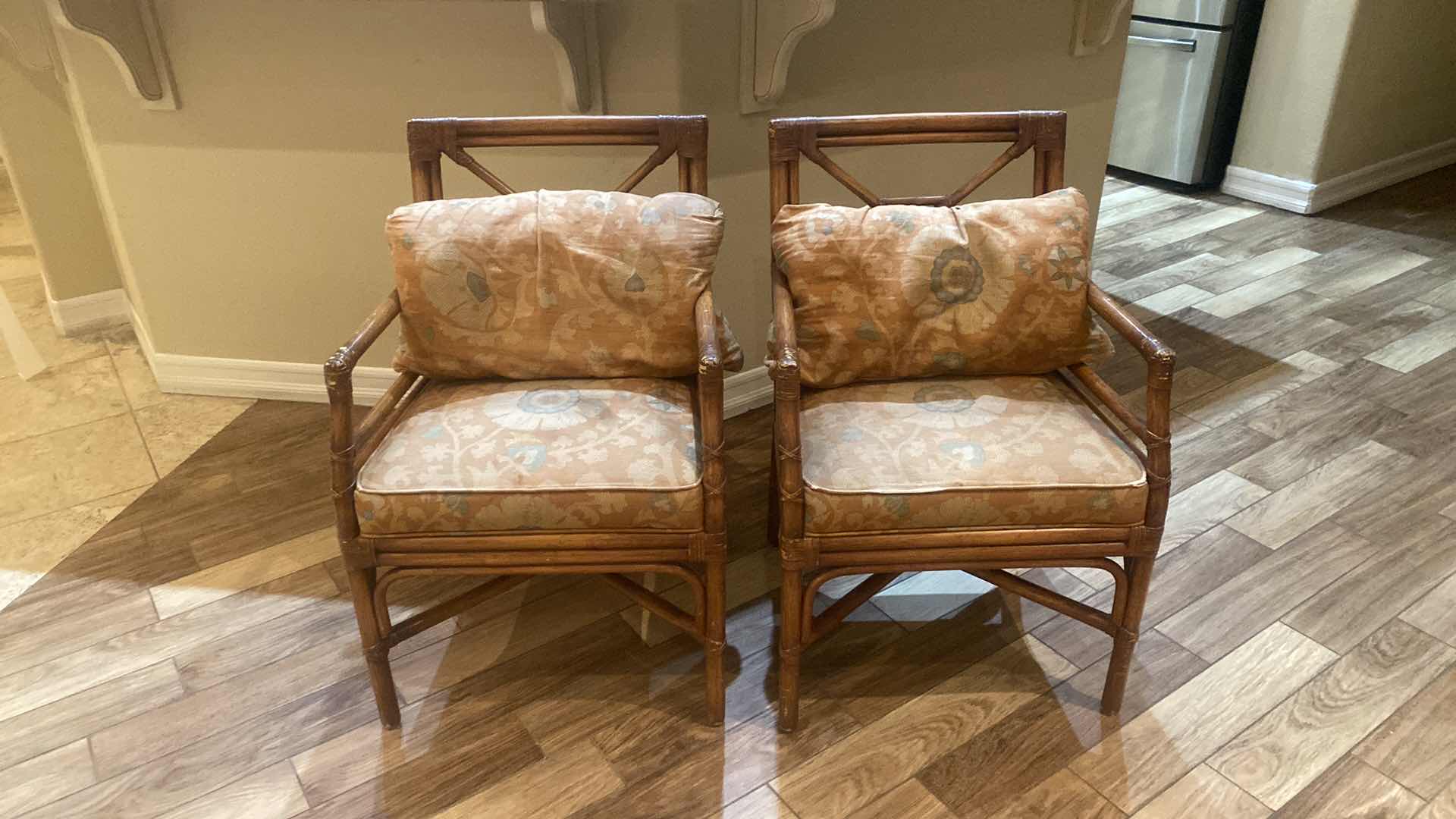 Photo 1 of PAIR OF UPHOLSTERED DINING ARM CHAIRS