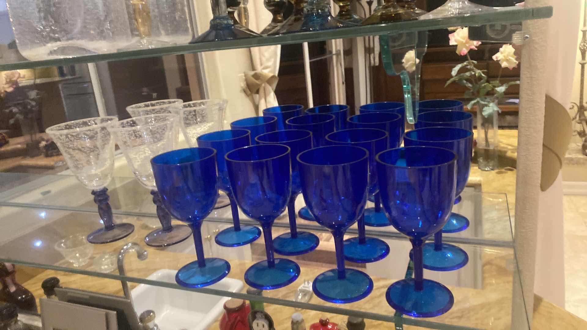 Photo 1 of GLASSWARE (TOP SHELF), PASTIC STEMWARE (BOTTOM SHELF)