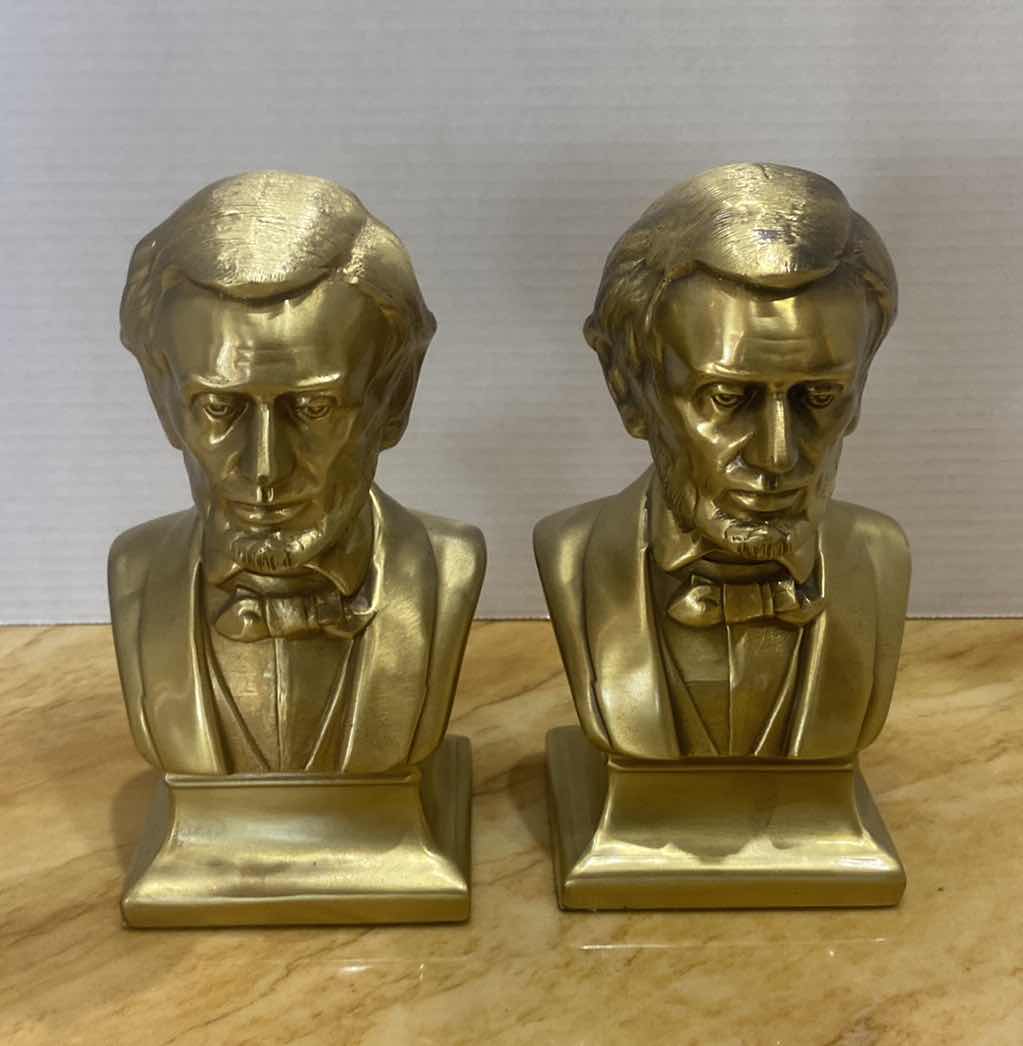 Photo 1 of HEAVY GOLD LINCOLN BUST BOOK ENDS H8 1/2”