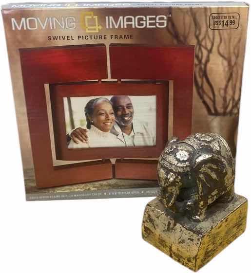 Photo 1 of MOVING IMAGES, SWIVEL PICTURE FRAME & WOOD ELEPHANT H5”