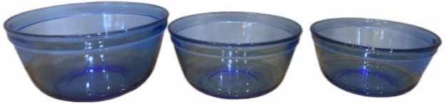 Photo 1 of BLUE GLASS, THREE-PIECE, ANCHOR, HOCKING, MIXING BOWLS