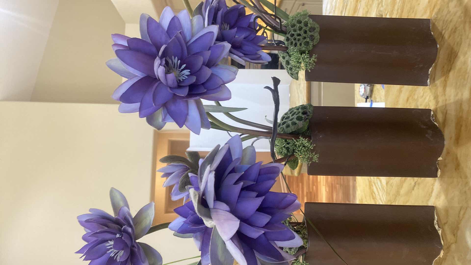 Photo 1 of 3-ARTIFICIAL FLORAL SET WITH PURPLE FLOWERS H30”