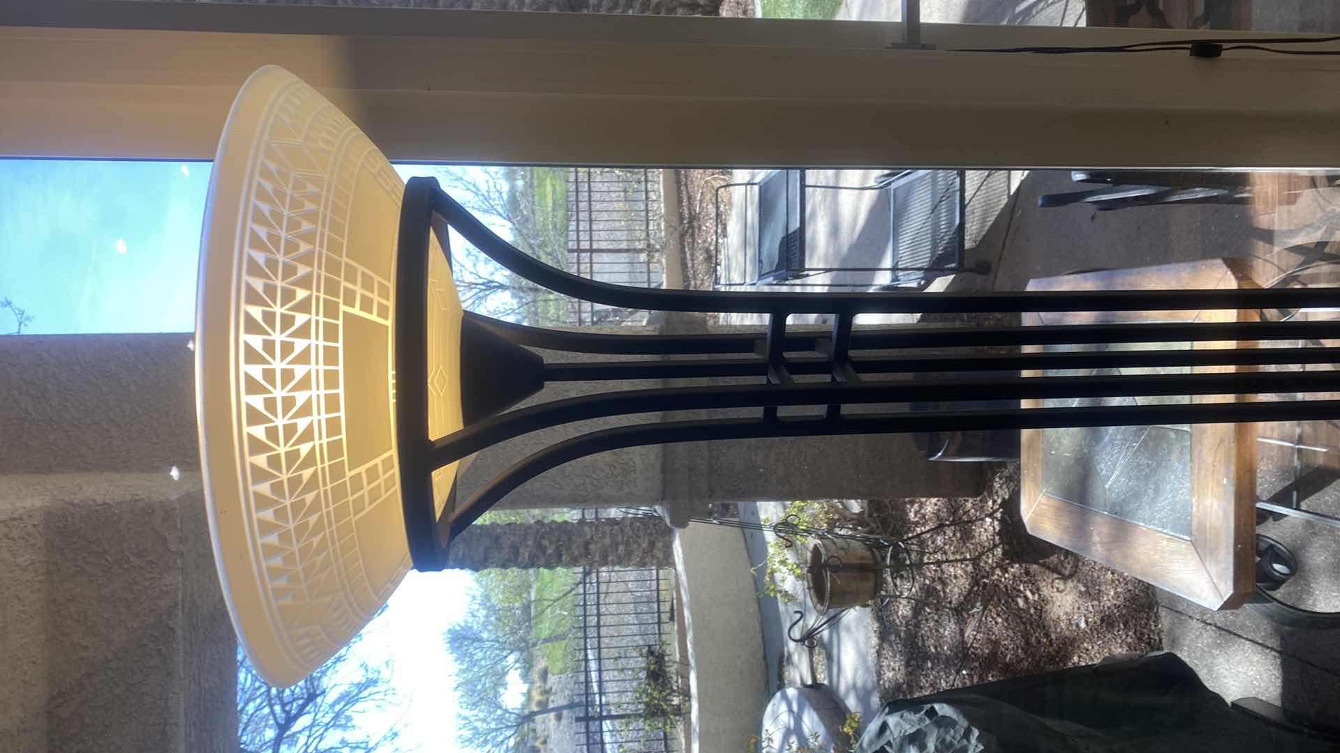 Photo 1 of HEAVY METAL TORCHIERE  FLOOR LAMP WITH GLASS SHADE H 72”