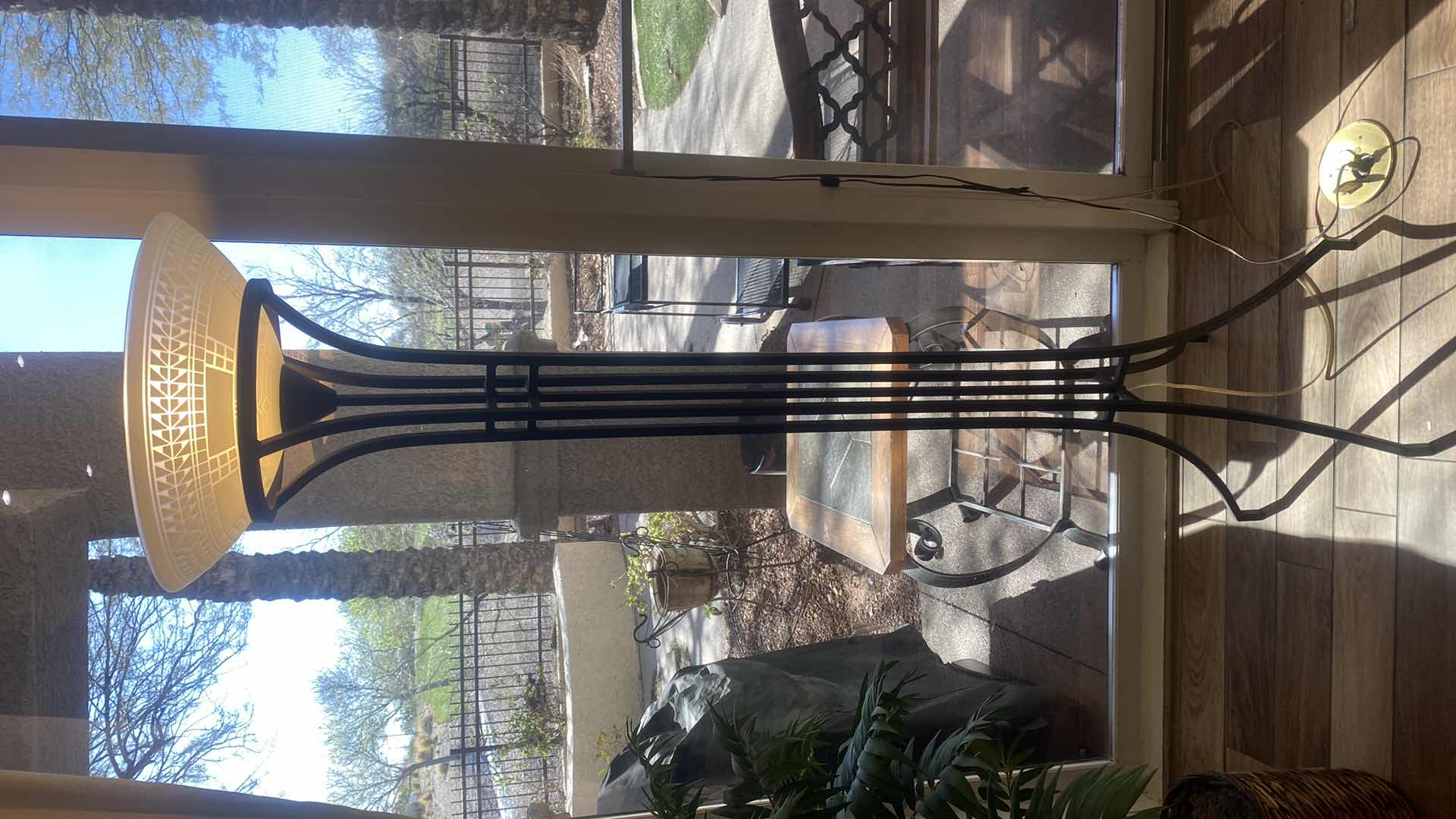 Photo 1 of HEAVY METAL TORCHIERE  FLOOR LAMP WITH GLASS SHADE H 72”