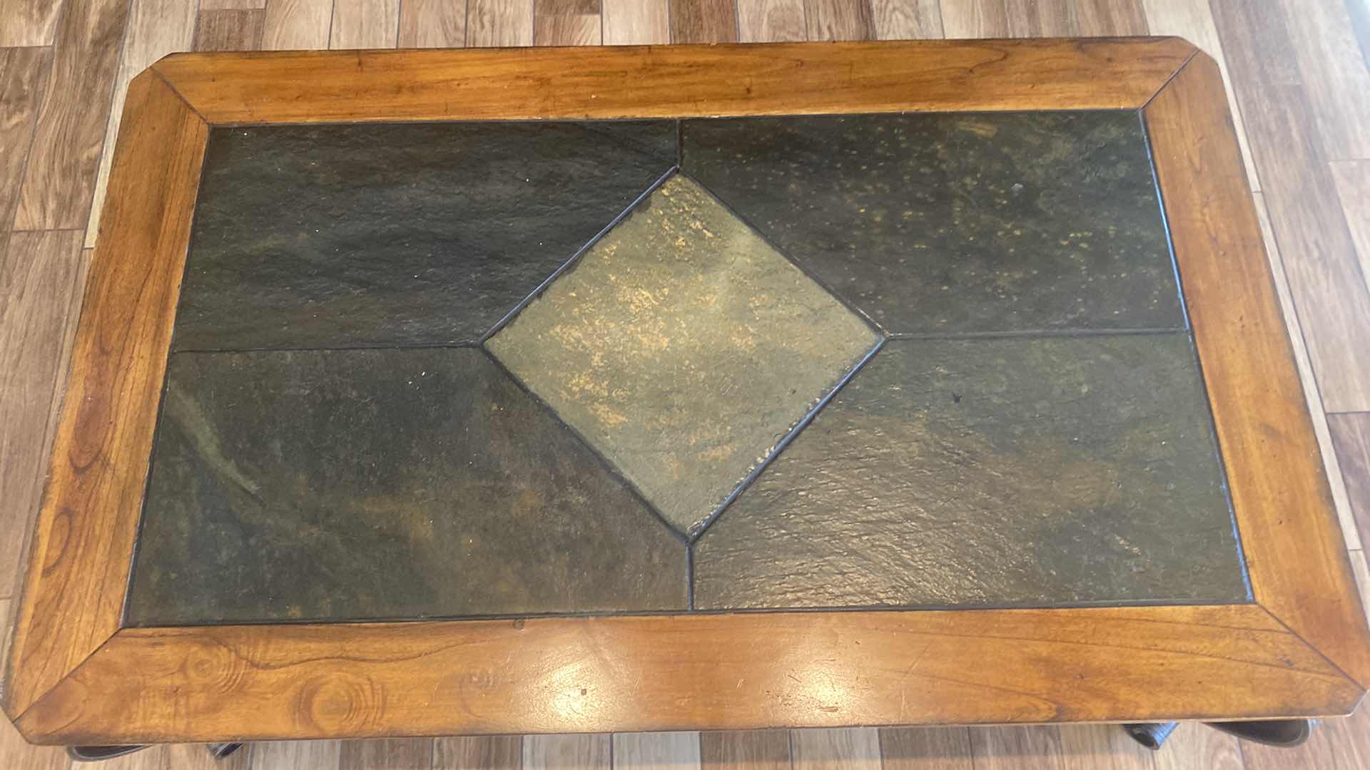 Photo 1 of IRON COFFEE TABLE WITH WOOD AND TILE TOP 50” X 30” H19 1/2”