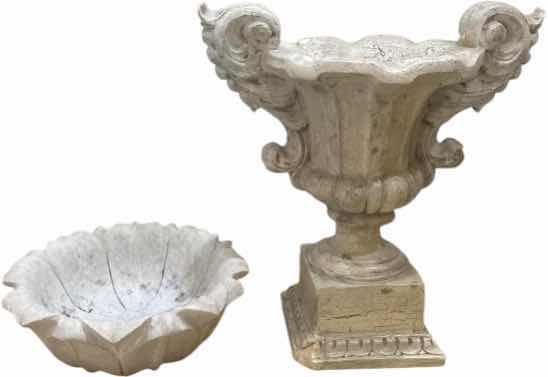 Photo 1 of HEAVY CONCRETE BOWL 11 INCHES AND PLASTER URN H 14”