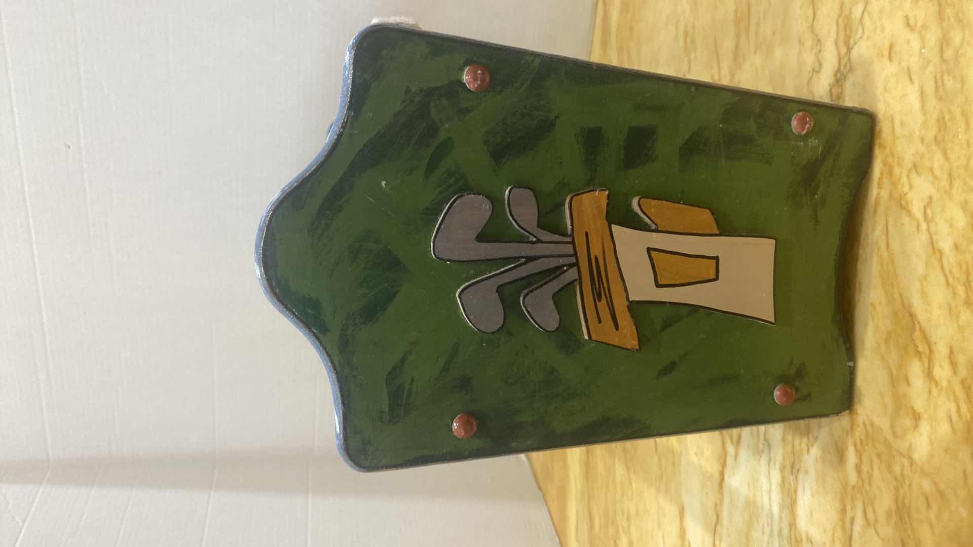 Photo 1 of WOOD MAGAZINE RACK WITH THE GOLF MOTIVE 15 1/2” X 7 1/2” H13”