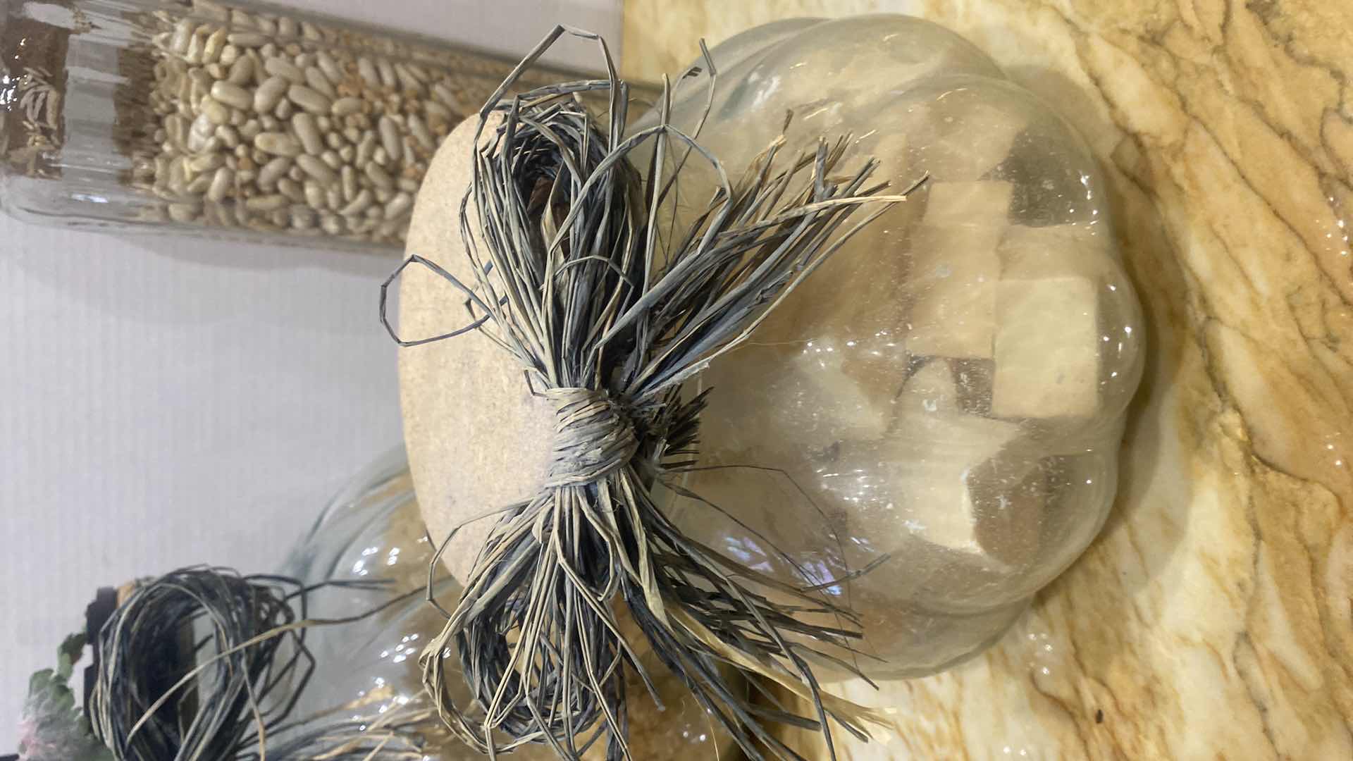 Photo 1 of 3-GLASS JARS WITH PASTA BEANS AND SOAP, 9” X 18”