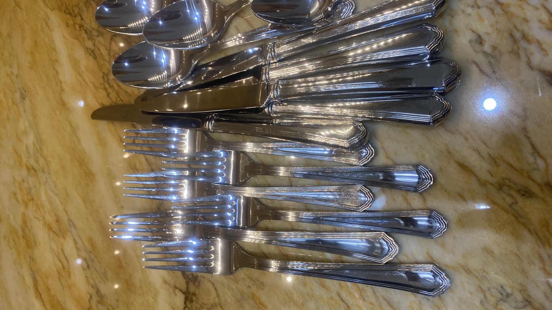 Photo 1 of 21-LENNOX 18/10 STAINLESS SILVERWARE& 21- HENKELS 18/10 STAINLESS SILVERWARE IN METAL BASKET