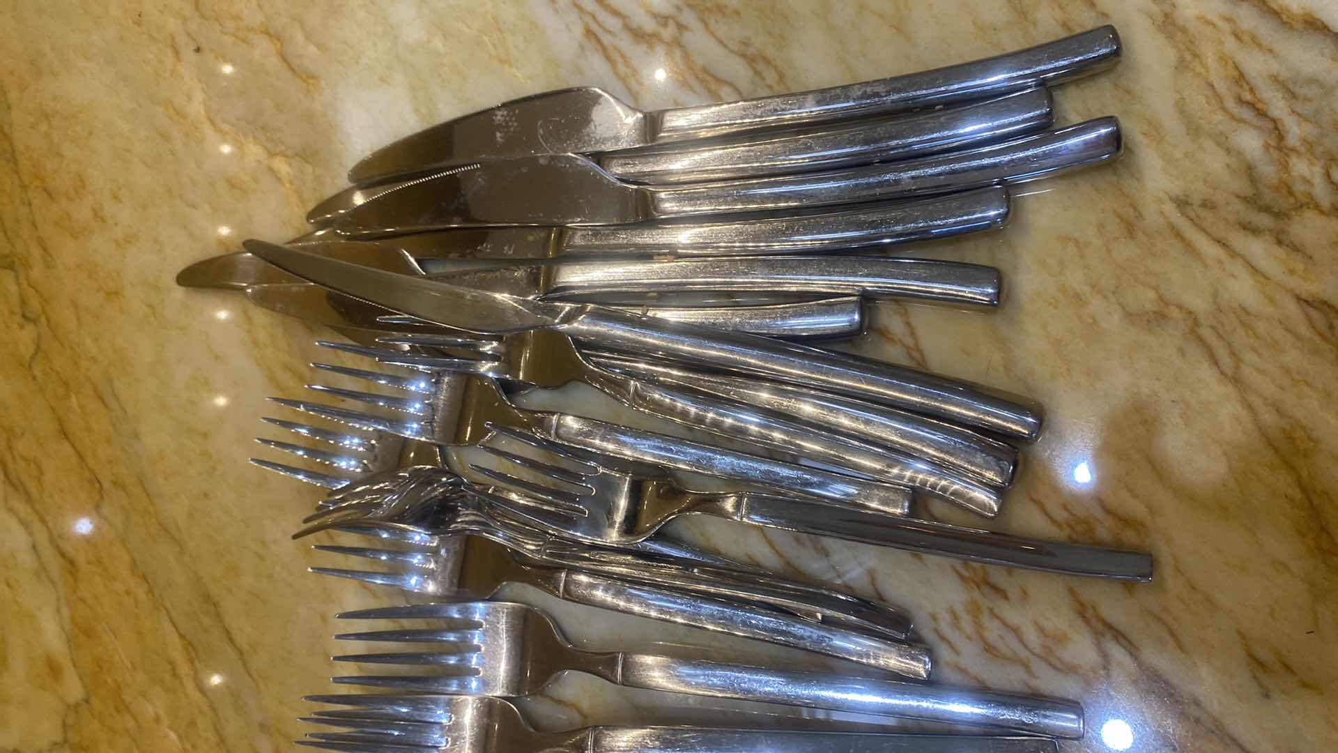 Photo 1 of 21-LENNOX 18/10 STAINLESS SILVERWARE& 21- HENKELS 18/10 STAINLESS SILVERWARE IN METAL BASKET